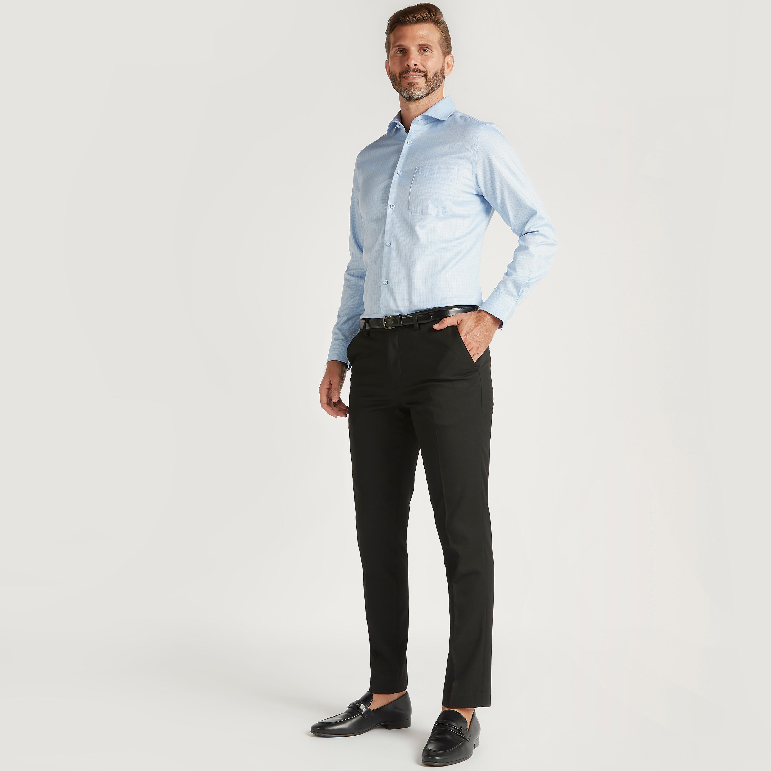 قميص بارز الملمس بياقة واسعة وأكمام طويلة-men-clothing-shirts-image-2