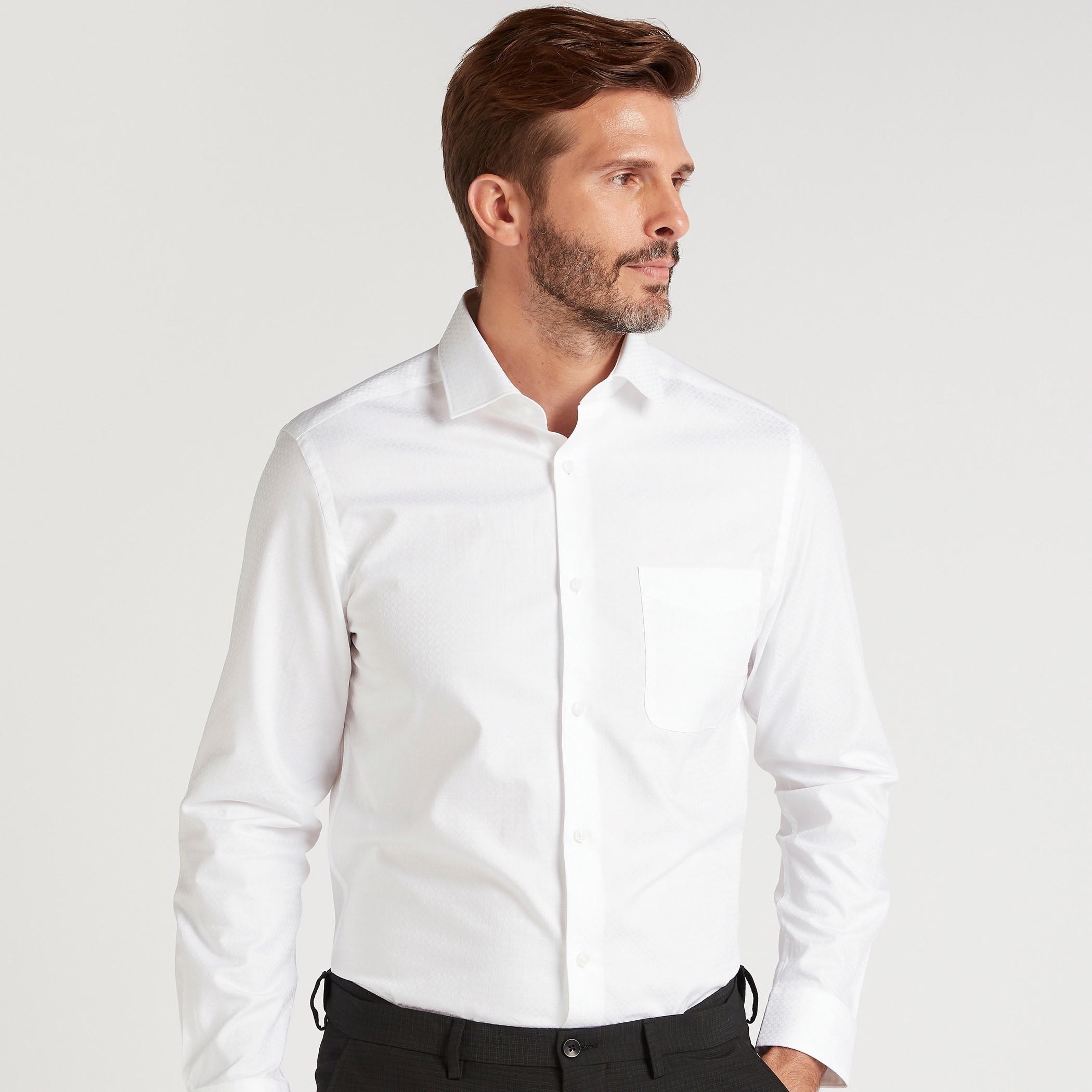 Solid Textured Shirt with Long Sleeves and Chest Pocket-men-clothing-shirts-image-1
