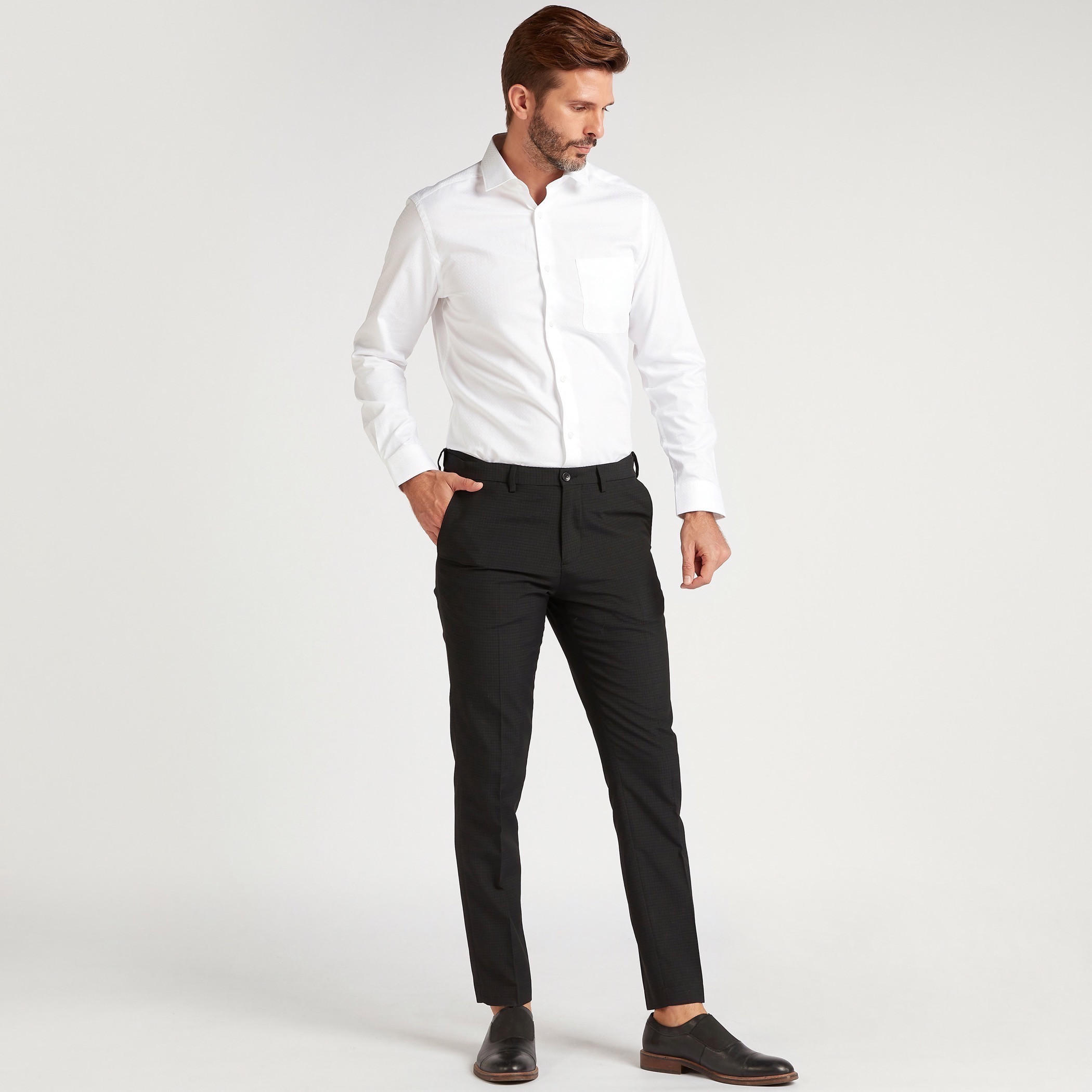 Solid Textured Shirt with Long Sleeves and Chest Pocket-men-clothing-shirts-image-2
