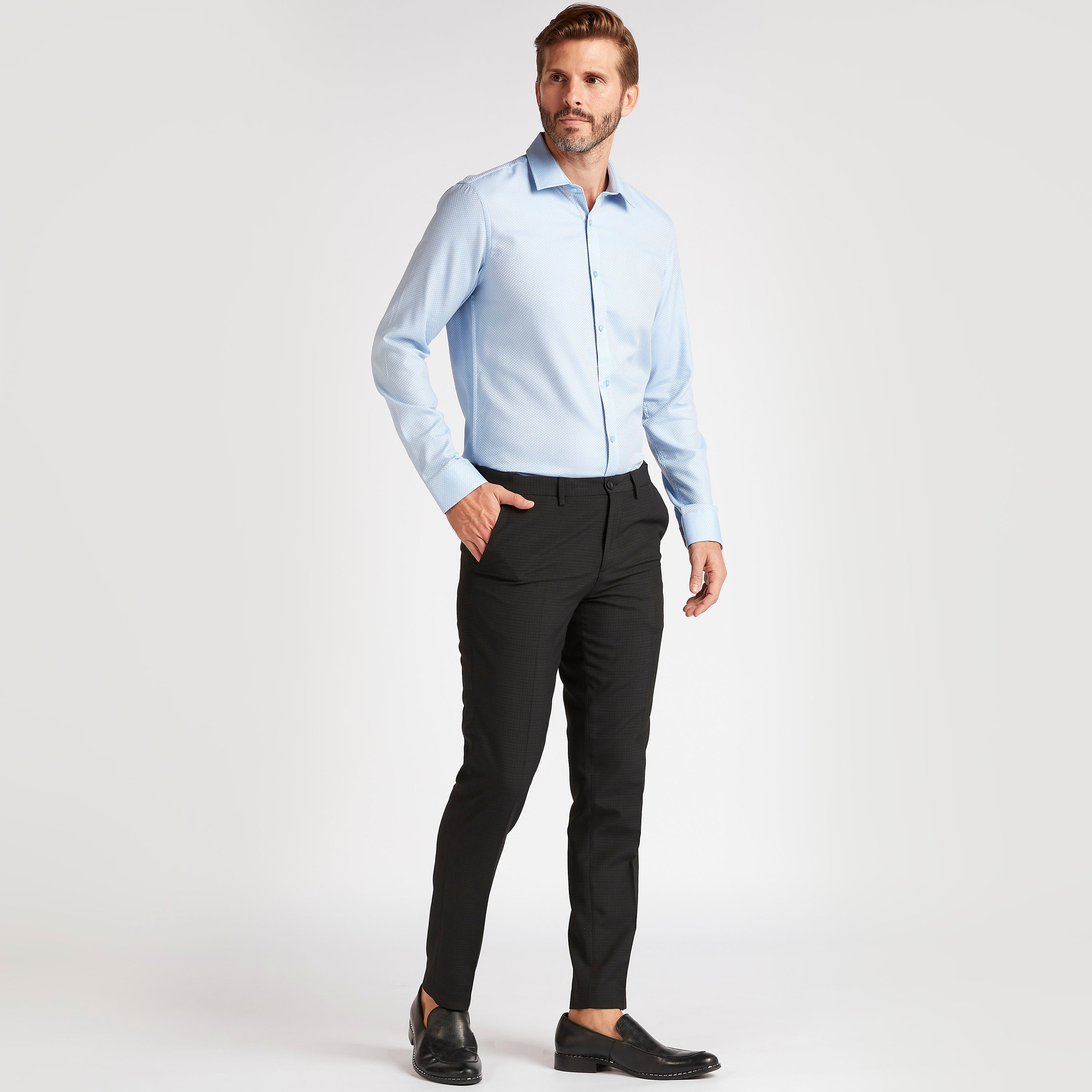 Textured Shirt with Long Sleeves and Spread Collar-men-clothing-shirts-image-2
