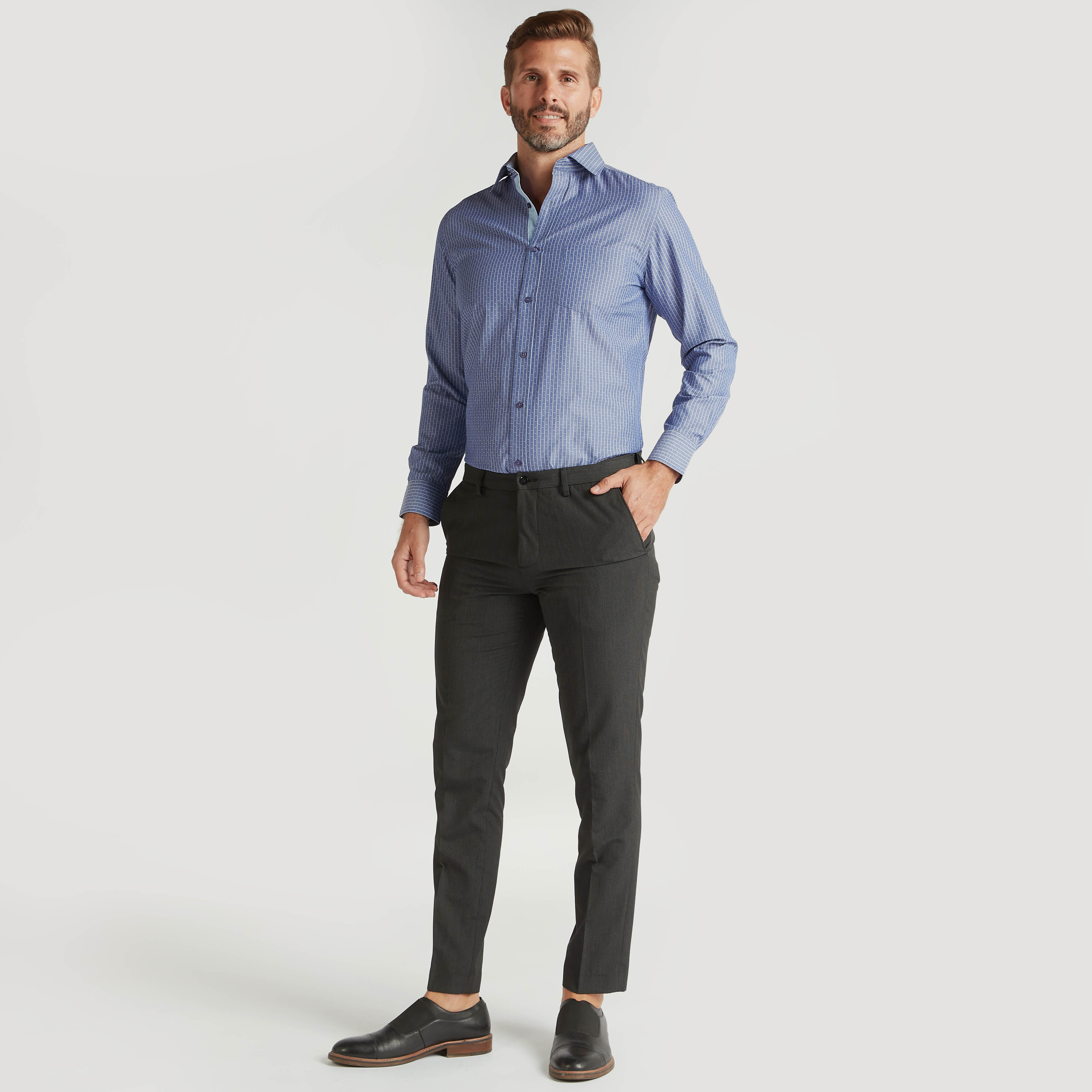 قميص رسمي مقلّم بأكمام طويلة وزر إغلاق-men-clothing-shirts-image-2