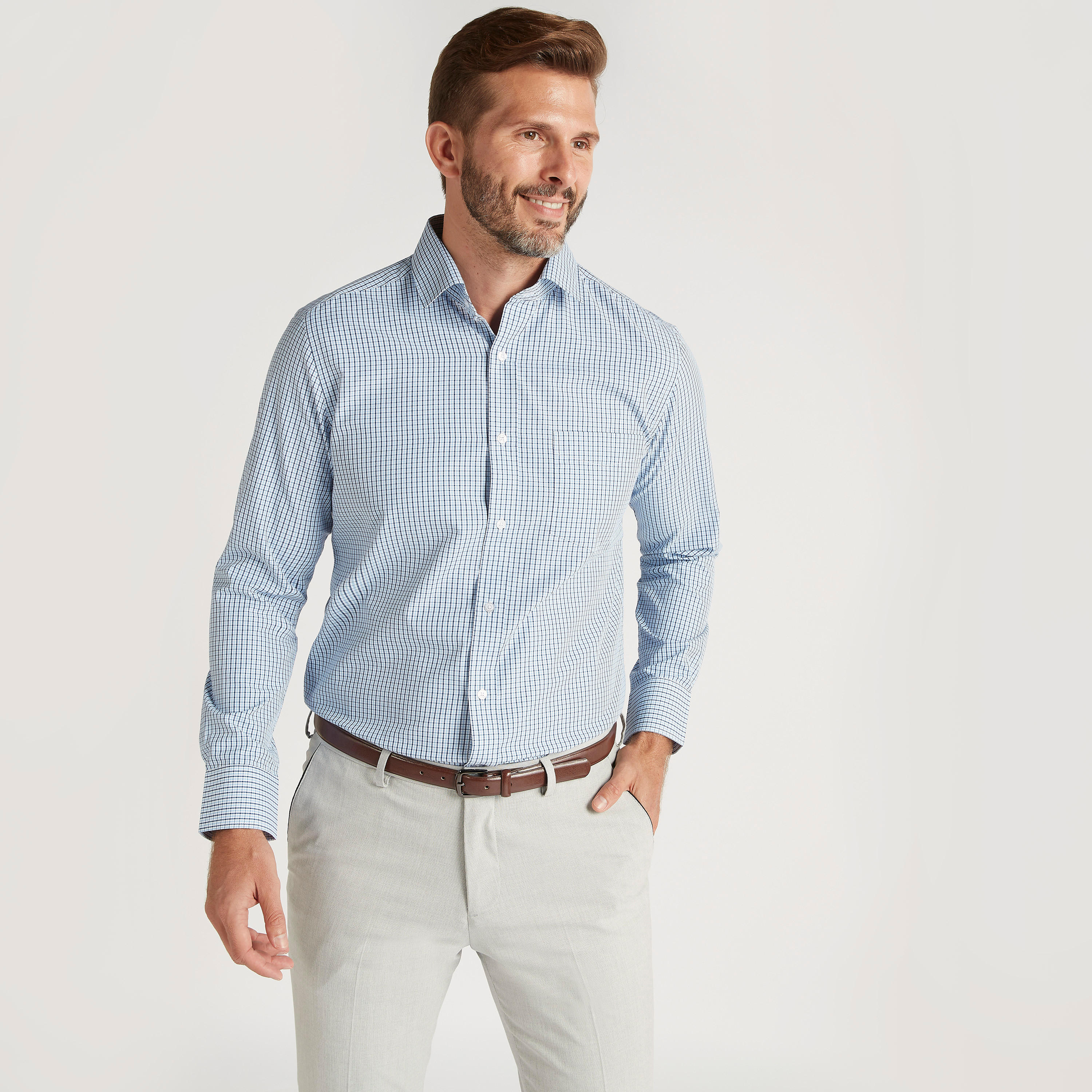 Checked Shirt with Spread Collar and Long Sleeves-men-clothing-shirts-image-5