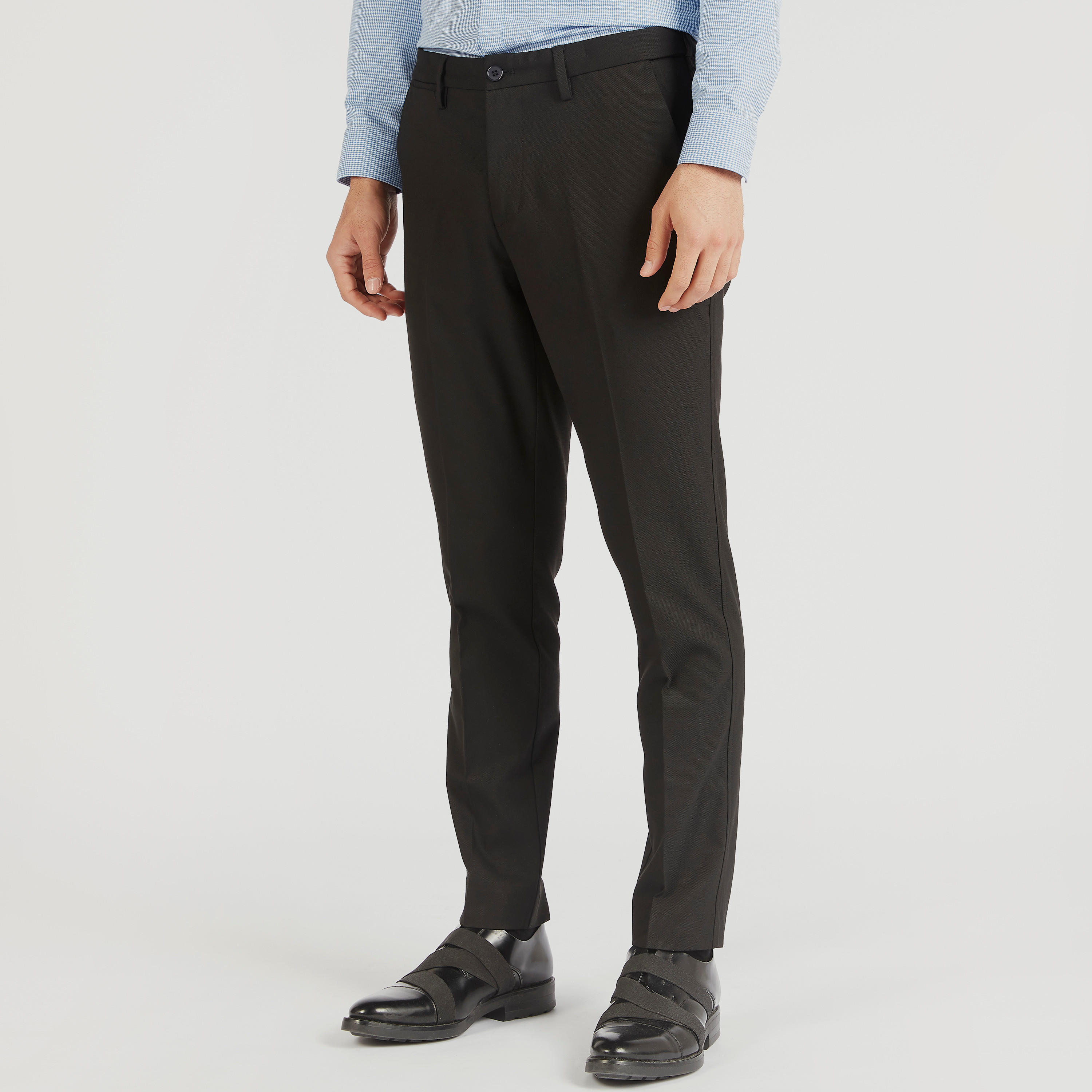 Solid Formal Trousers with Pockets and Button Closure-men-clothing-bottoms-trousersandchinos-trousers-image-1