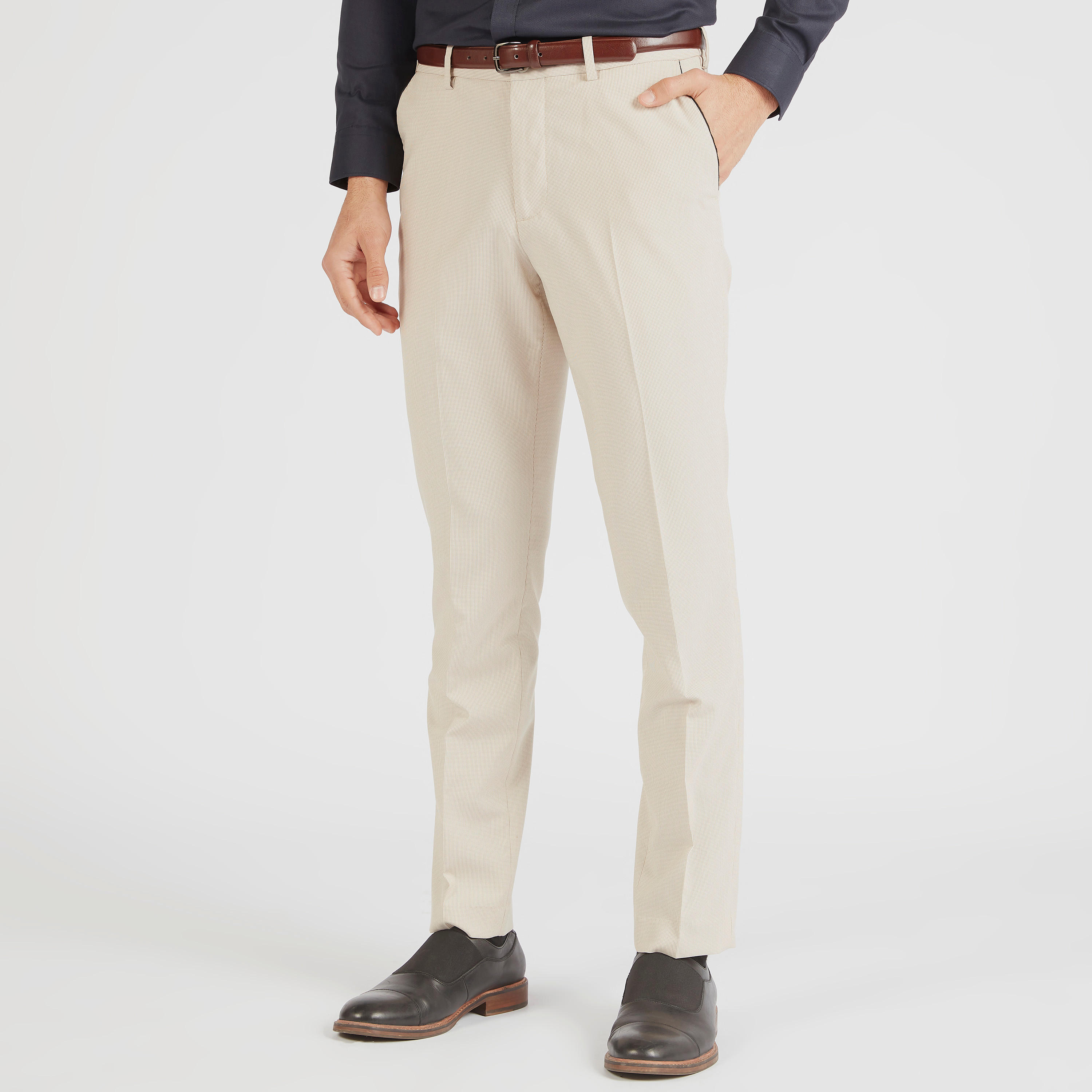 بنطلون بارز الملمس بخصر متوسط الارتفاع وجيوب وزر إغلاق-men-clothing-bottoms-trousersandchinos-trousers-image-4