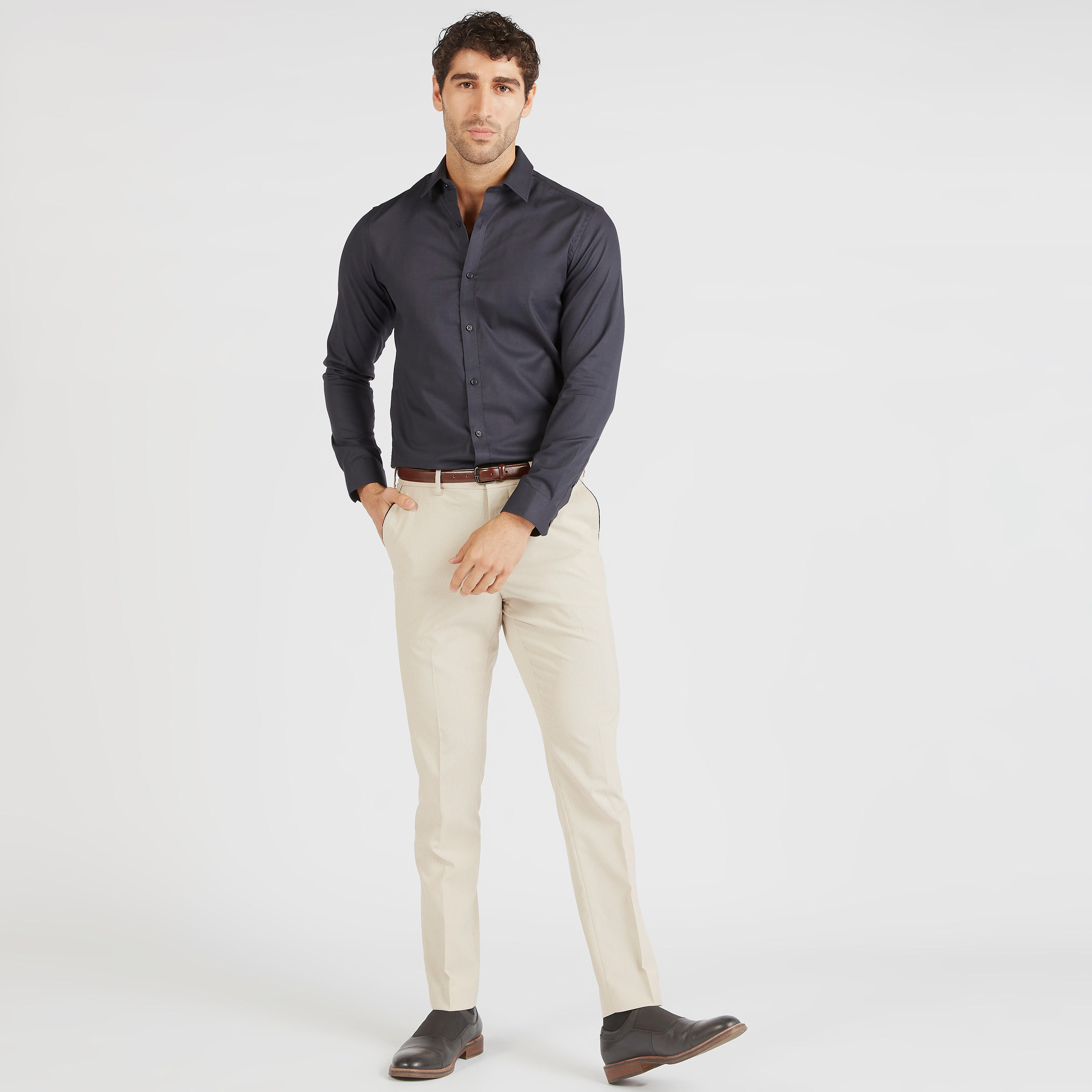 بنطلون بارز الملمس بخصر متوسط الارتفاع وجيوب وزر إغلاق-men-clothing-bottoms-trousersandchinos-trousers-image-3