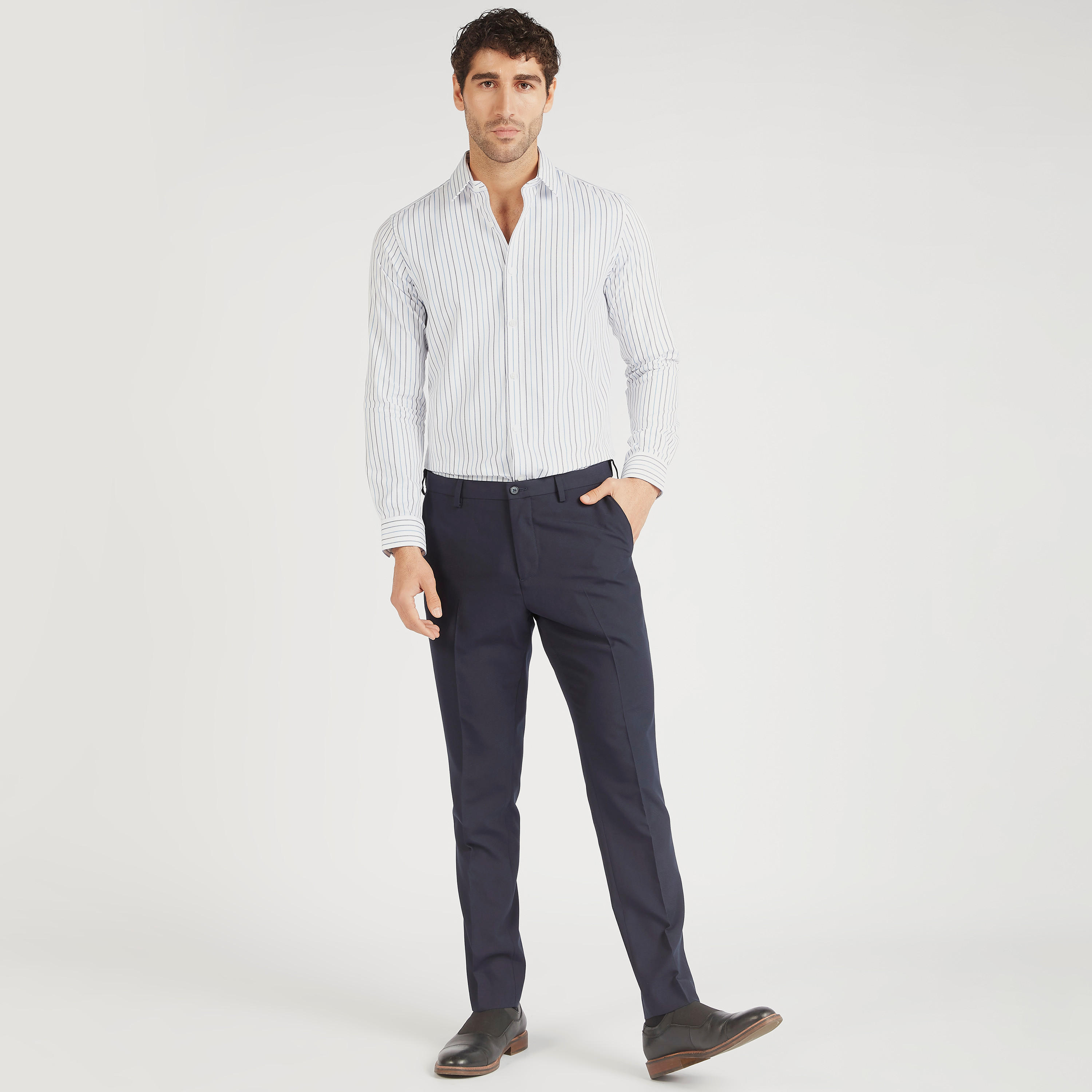 قميص مخطّط بقصّة سليم وأكمام طويلة وأزرار-men-clothing-shirts-image-2