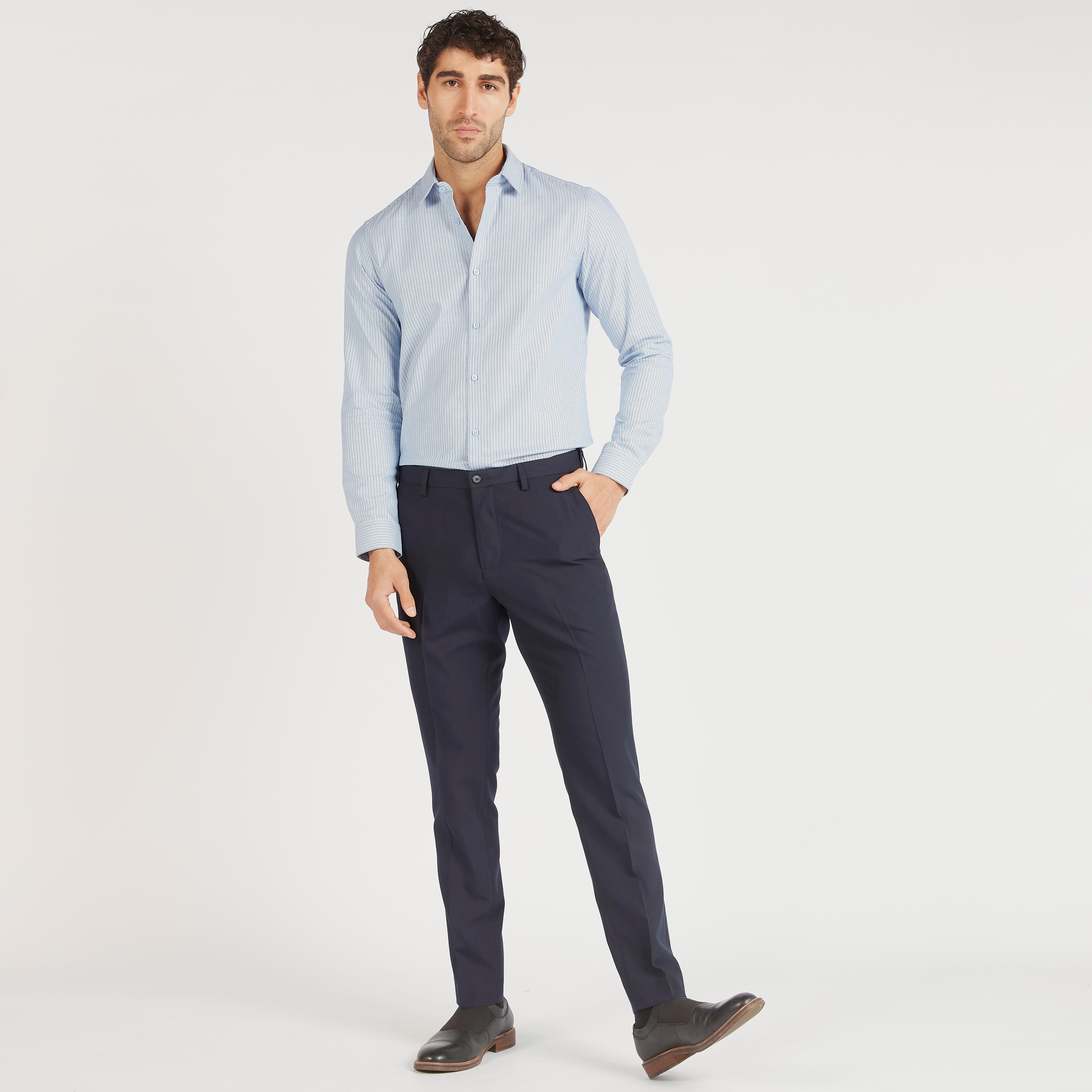 قميص مخطّط بقصّة سليم وأكمام طويلة وأزرار-men-clothing-shirts-image-2