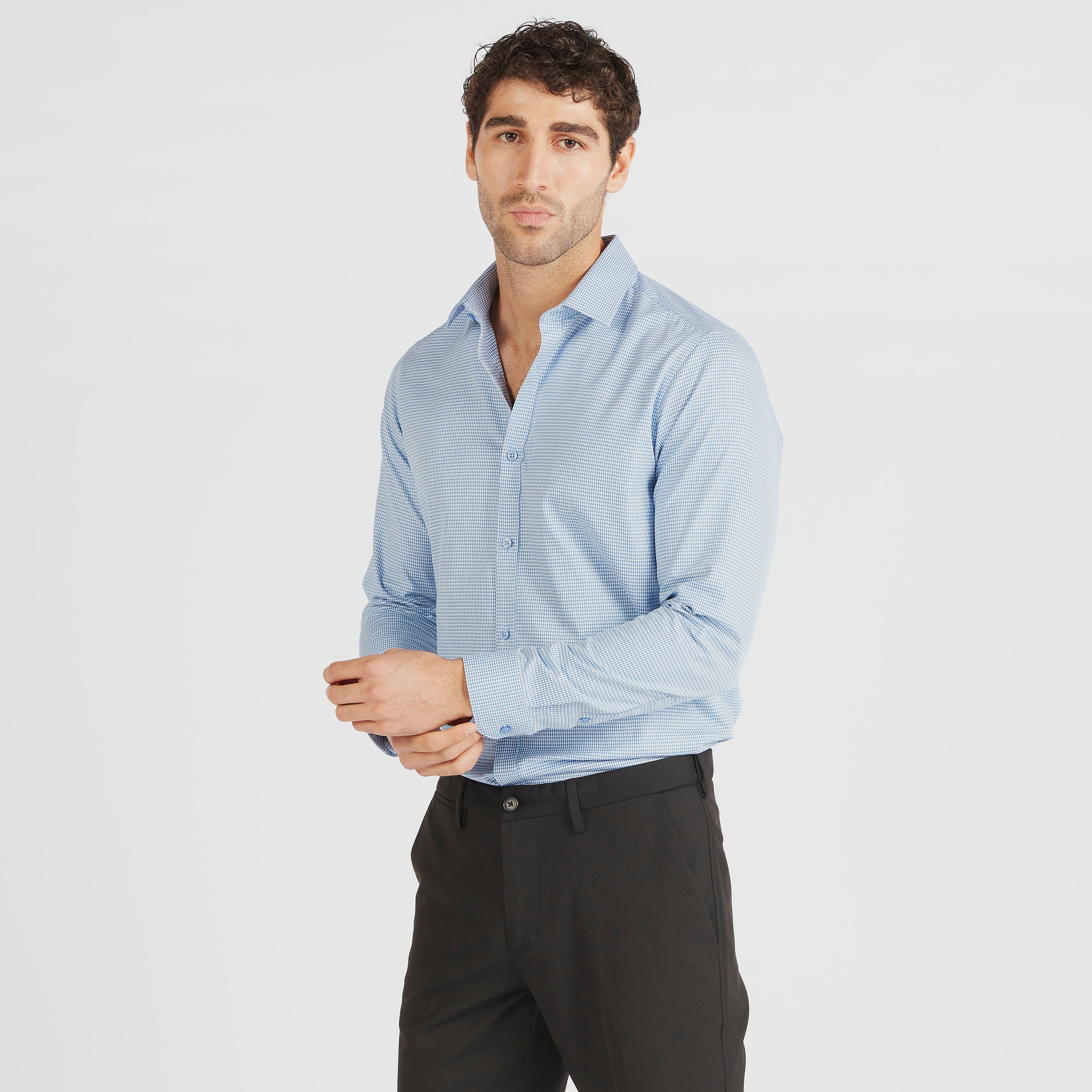 Houndstooth Checked Shirt with Long Sleeves and Button Closure-men-clothing-shirts-image-1