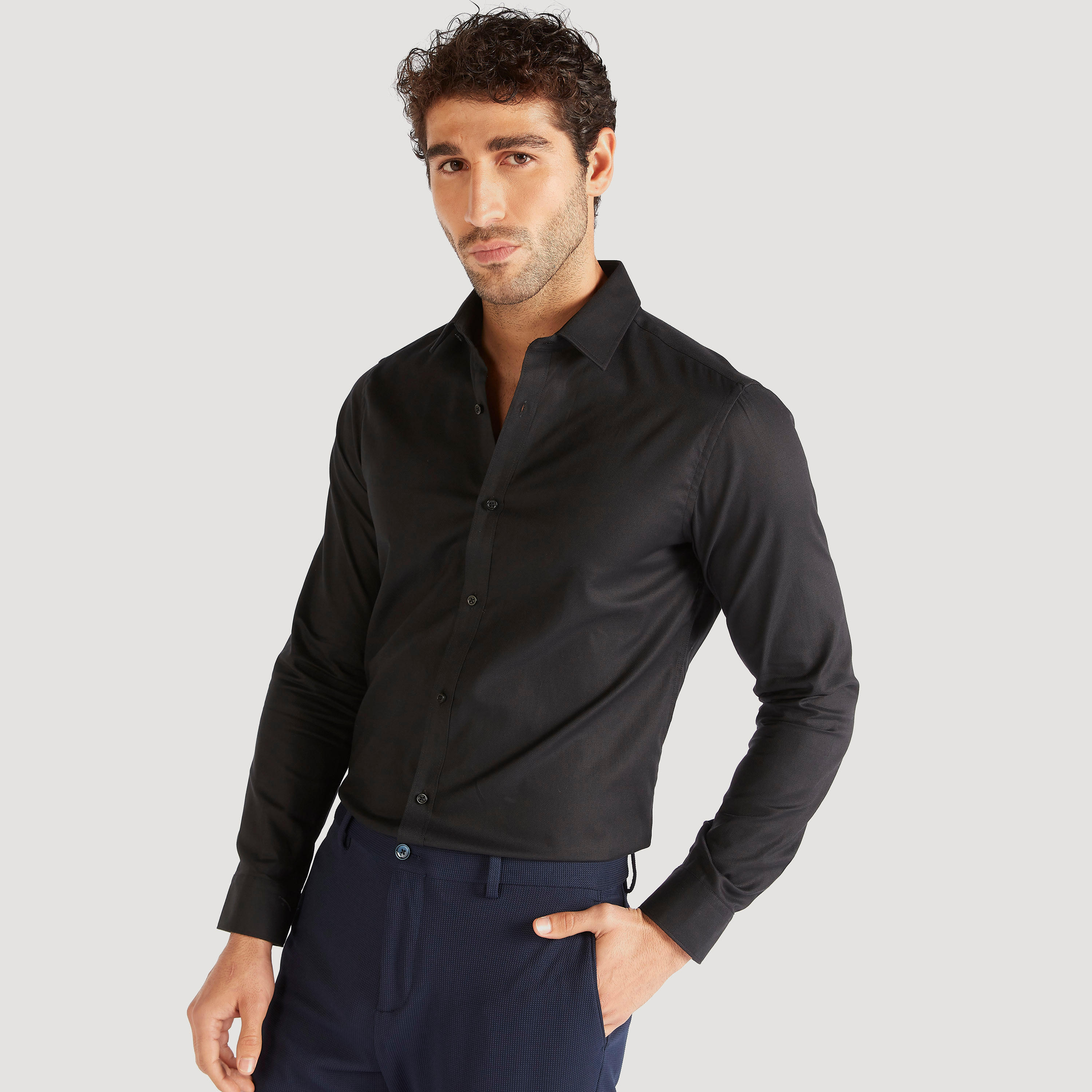 قميص سادة بقصّة سليم وأكمام طويلة-men-clothing-shirts-image-6