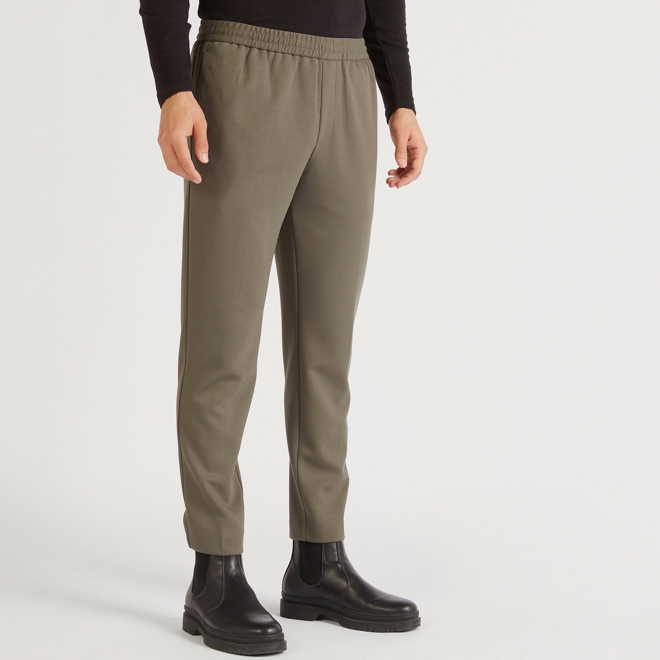 Textured Trousers with Elasticated Waistband and Pockets-men-clothing-bottoms-trousersandchinos-trousers-image-1
