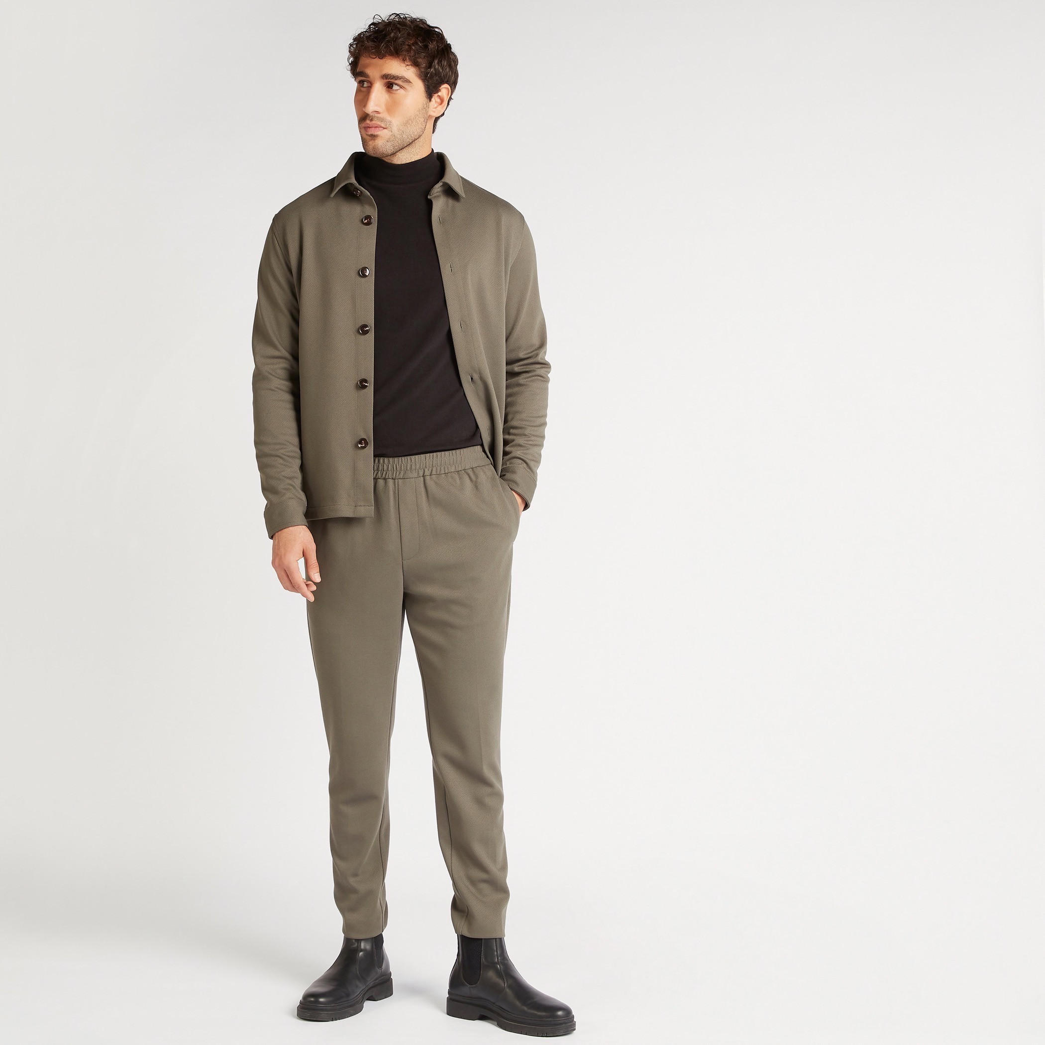 Textured Trousers with Elasticated Waistband and Pockets-men-clothing-bottoms-trousersandchinos-trousers-image-2