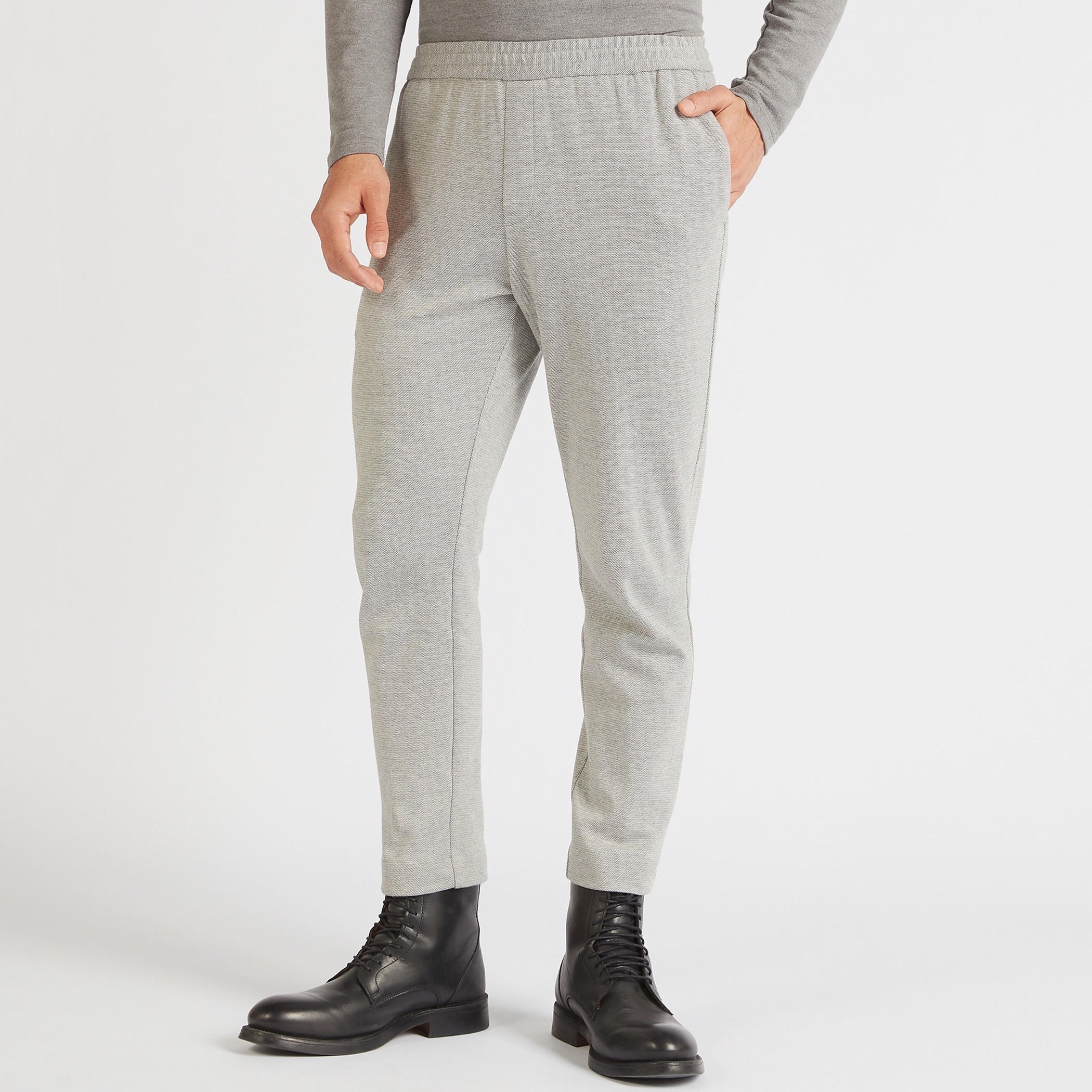 Textured Slim-Fit Mid-Rise Trousers with Elasticated Waistband-men-clothing-bottoms-trousersandchinos-trousers-image-1