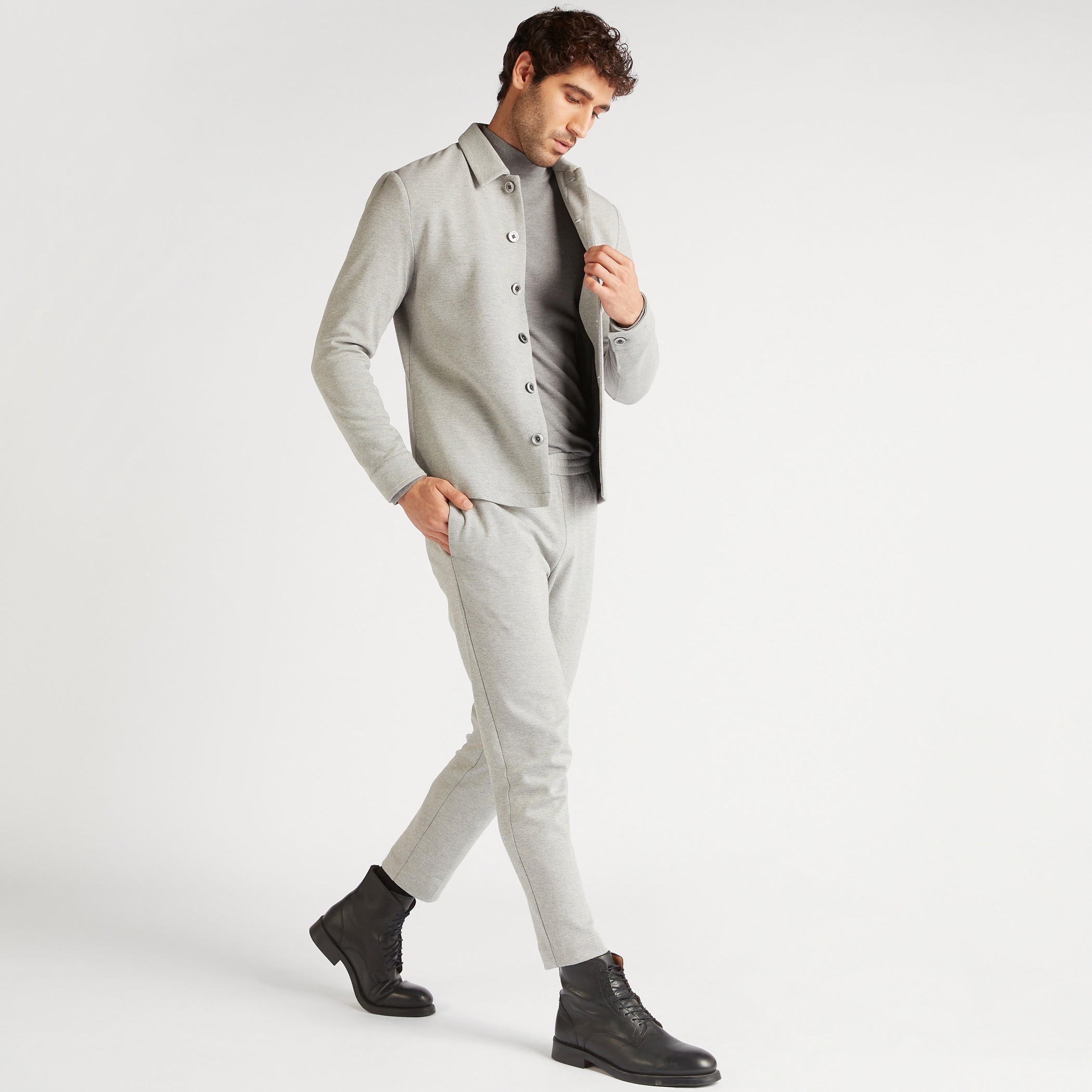 Textured Slim-Fit Mid-Rise Trousers with Elasticated Waistband-men-clothing-bottoms-trousersandchinos-trousers-image-4