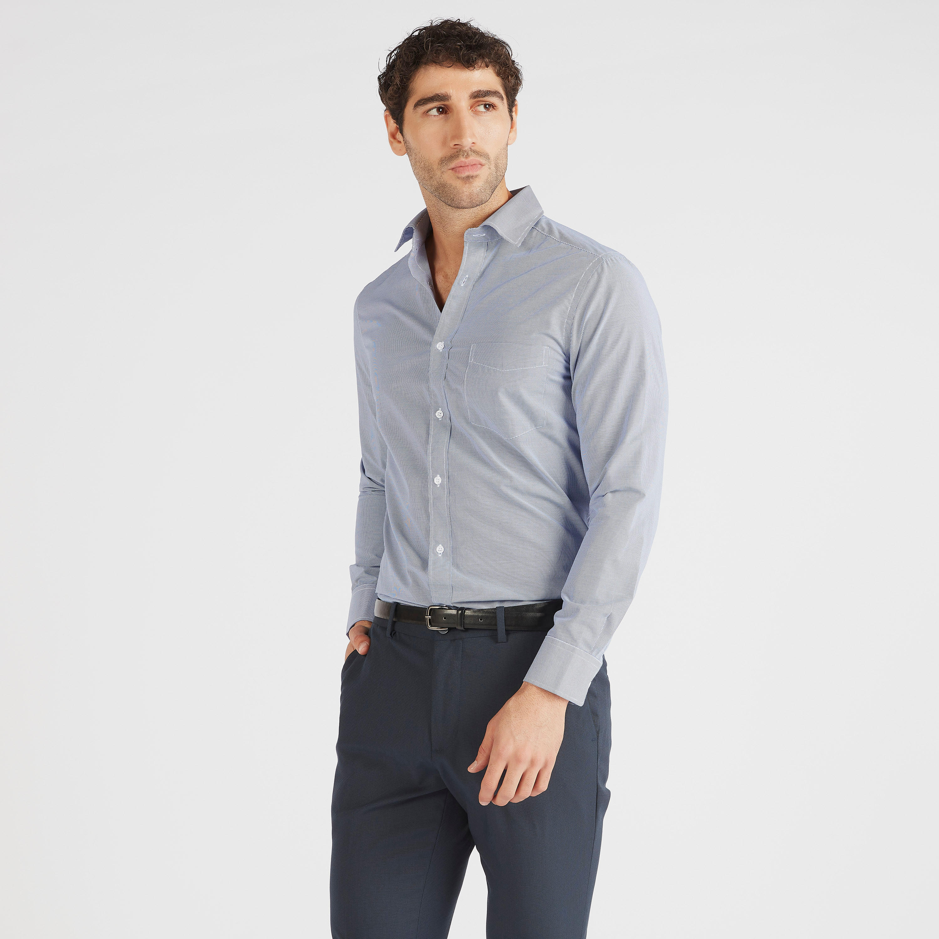 قميص رسمي بارز الملمس بأكمام طويلة وجيب على الصّدر-men-clothing-shirts-image-1