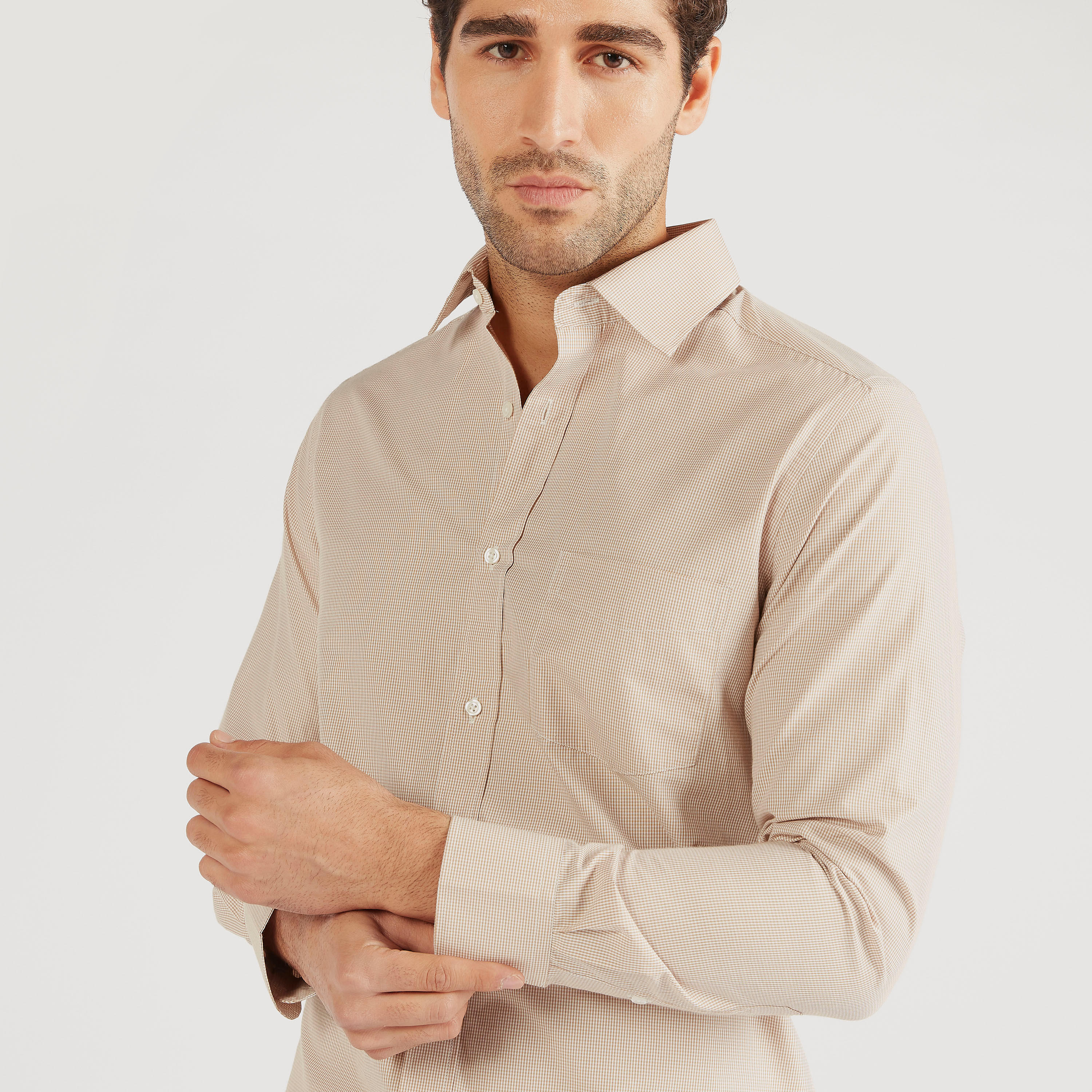 قميص رسمي كاروهات بأكمام طويلة وجيب على الصدر-men-clothing-shirts-image-3