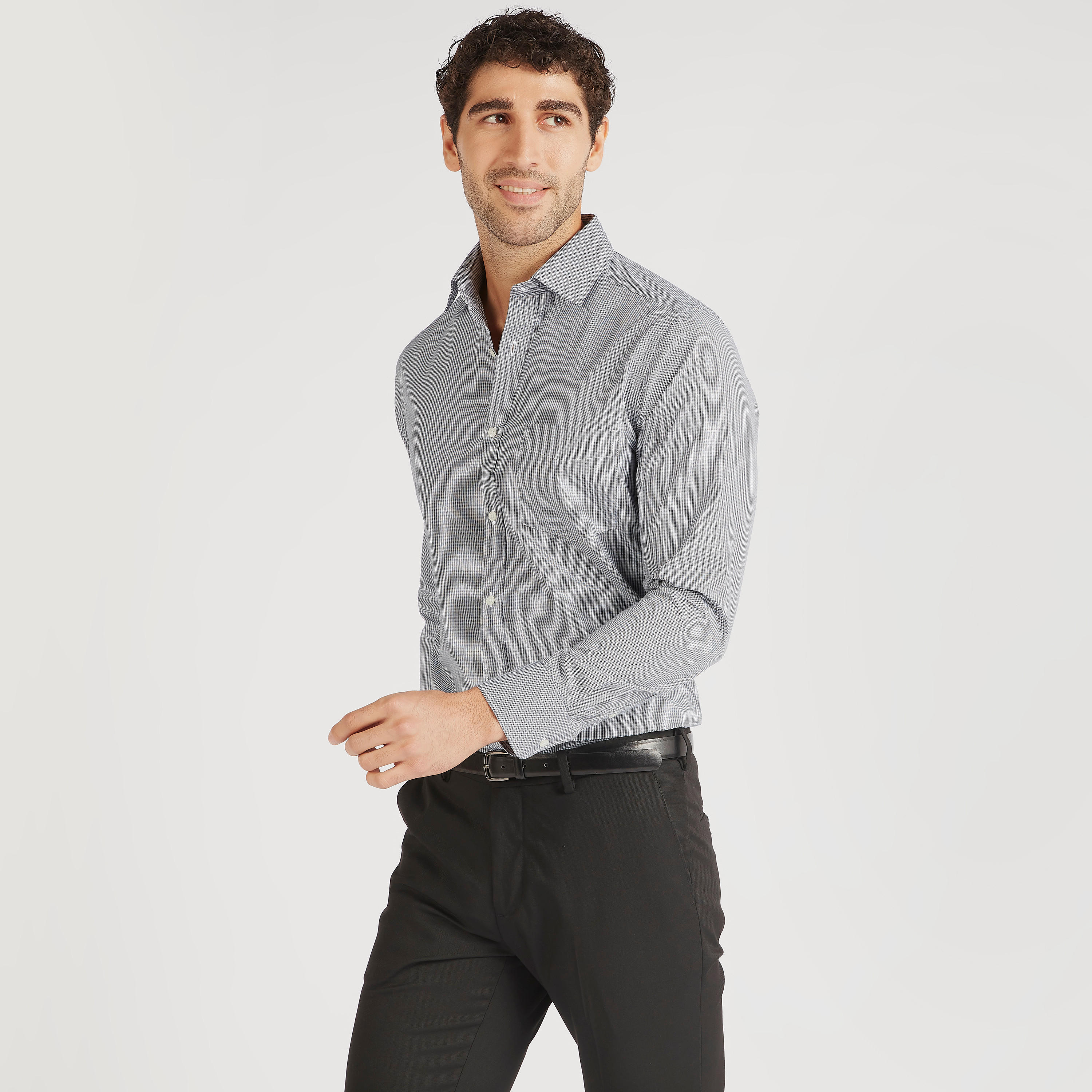 قميص رسمي كاروهات بأكمام طويلة وجيب على الصدر-men-clothing-shirts-image-1