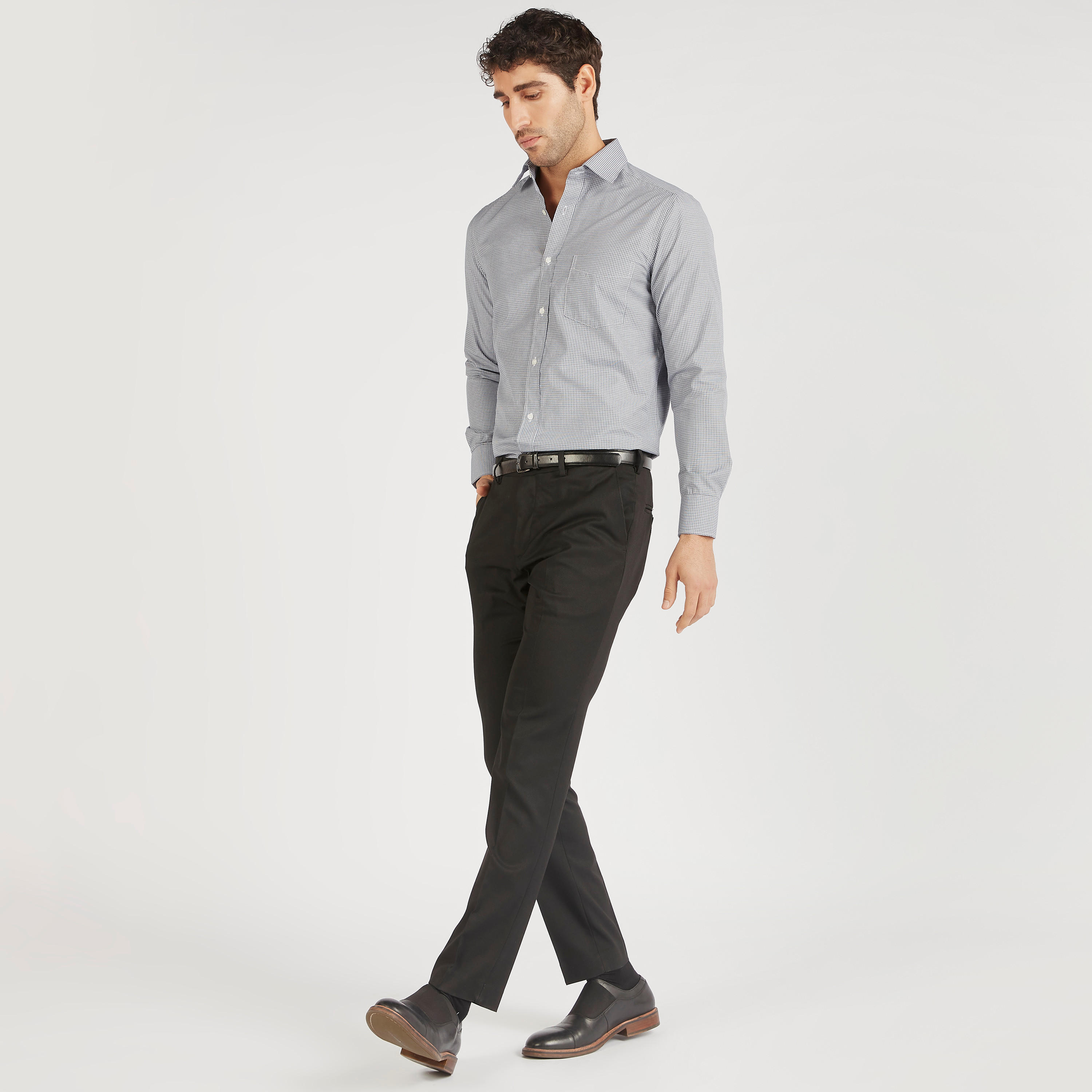 قميص رسمي كاروهات بأكمام طويلة وجيب على الصدر-men-clothing-shirts-image-2