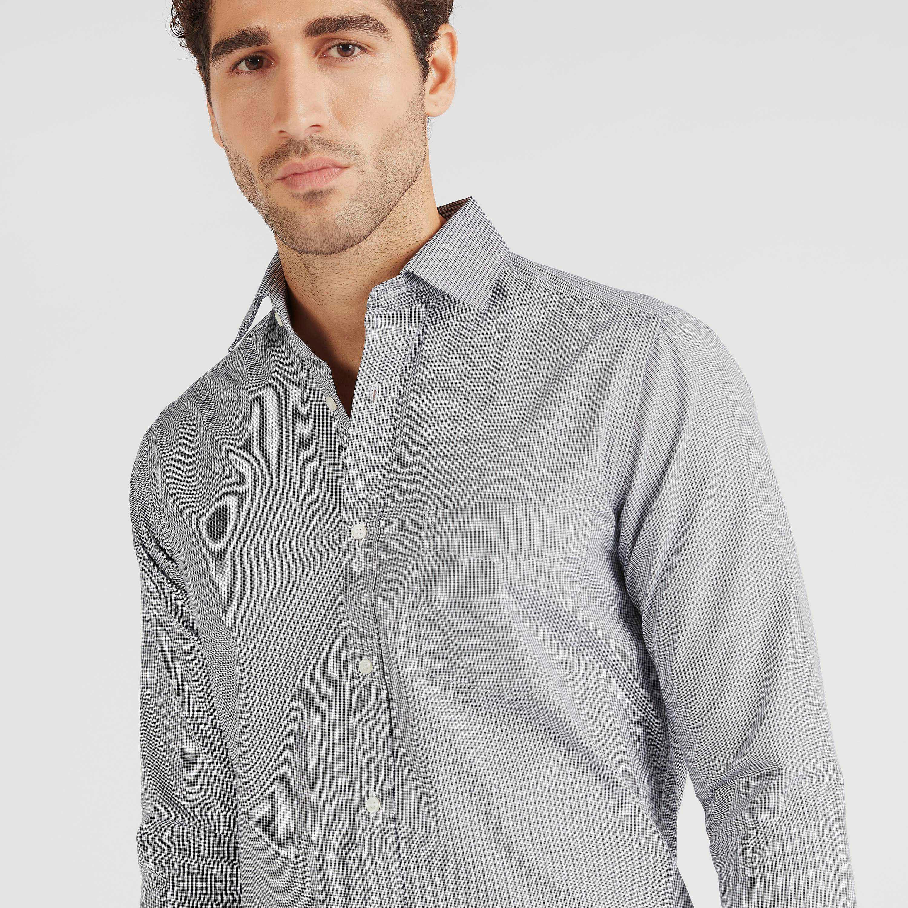 قميص رسمي كاروهات بأكمام طويلة وجيب على الصدر-men-clothing-shirts-image-3