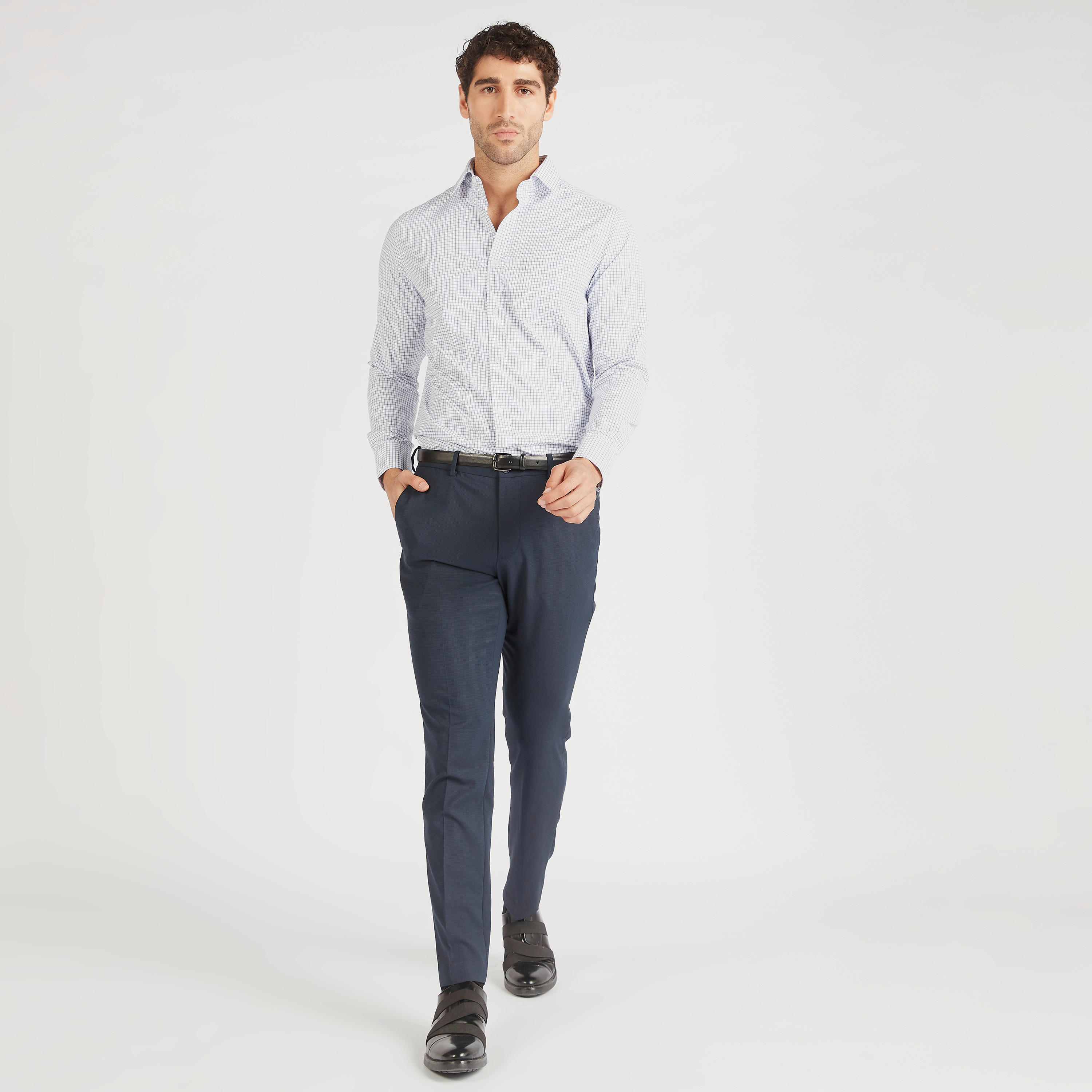 قميص كاروهات بأكمام طويلة وياقة عادية-men-clothing-shirts-image-2