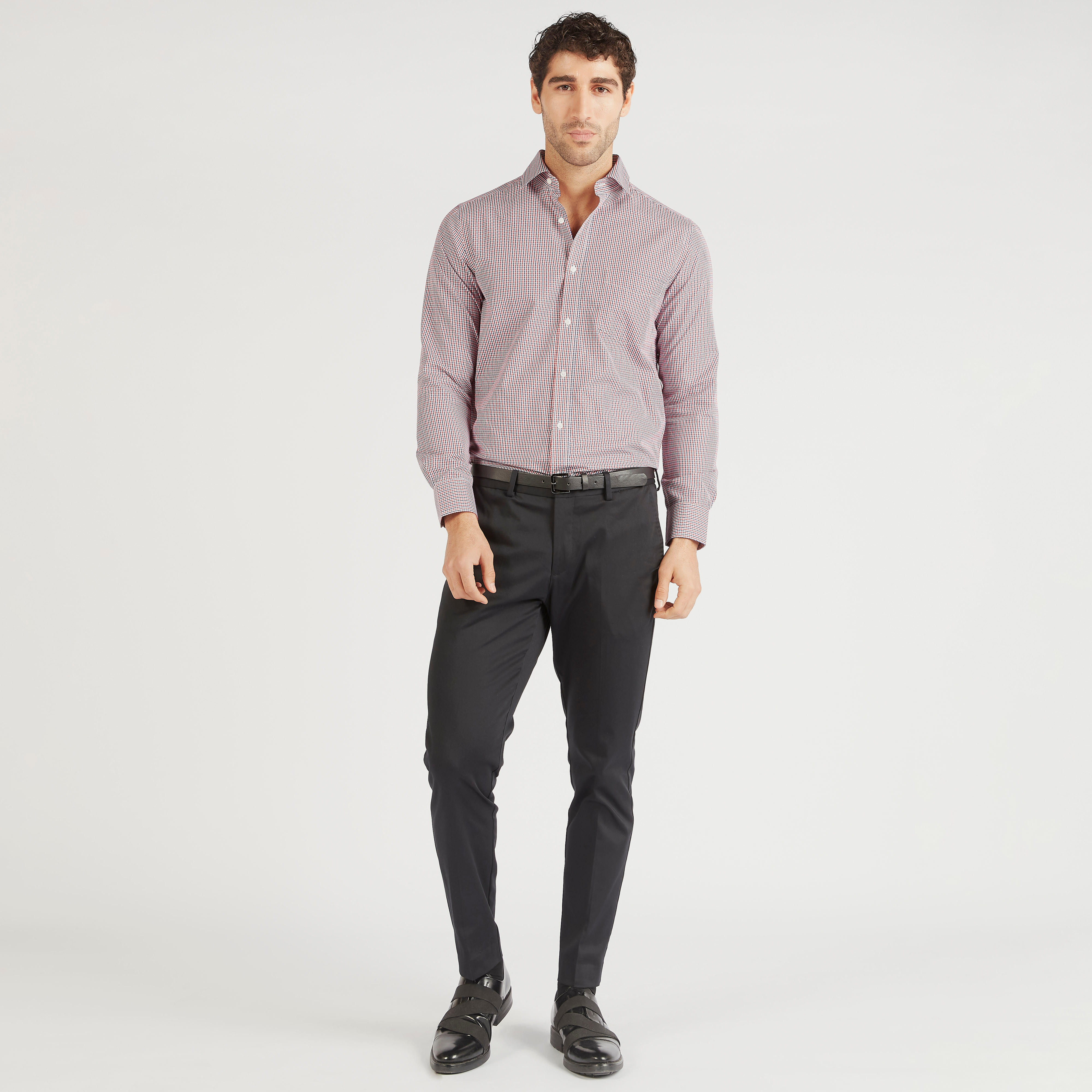 قميص كاروهات بزر علوي وأكمام طويلة وجيب على الصدر-men-clothing-shirts-image-2