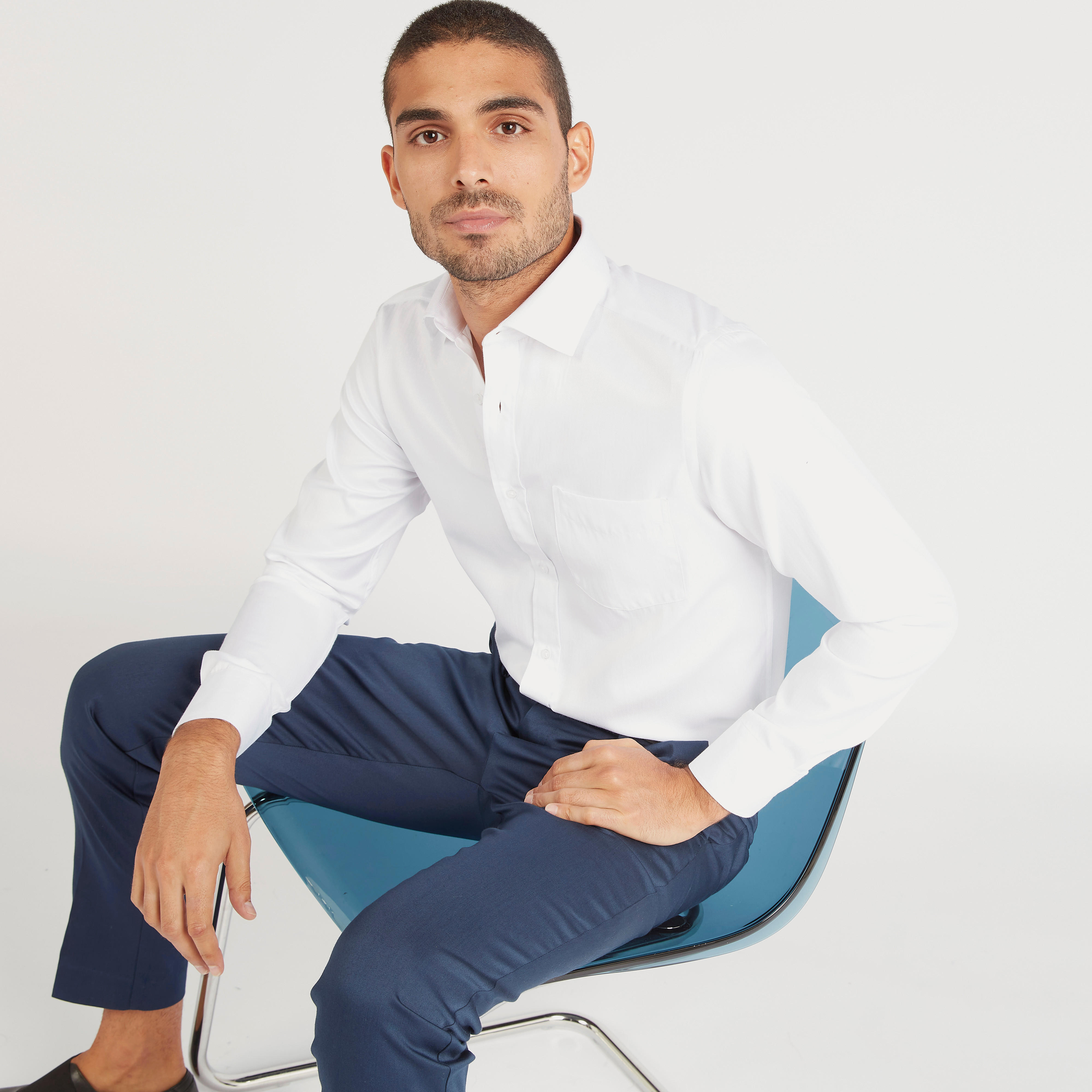 Solid Button Up Shirt with Long Sleeves and Chest Pocket-men-clothing-shirts-image-1
