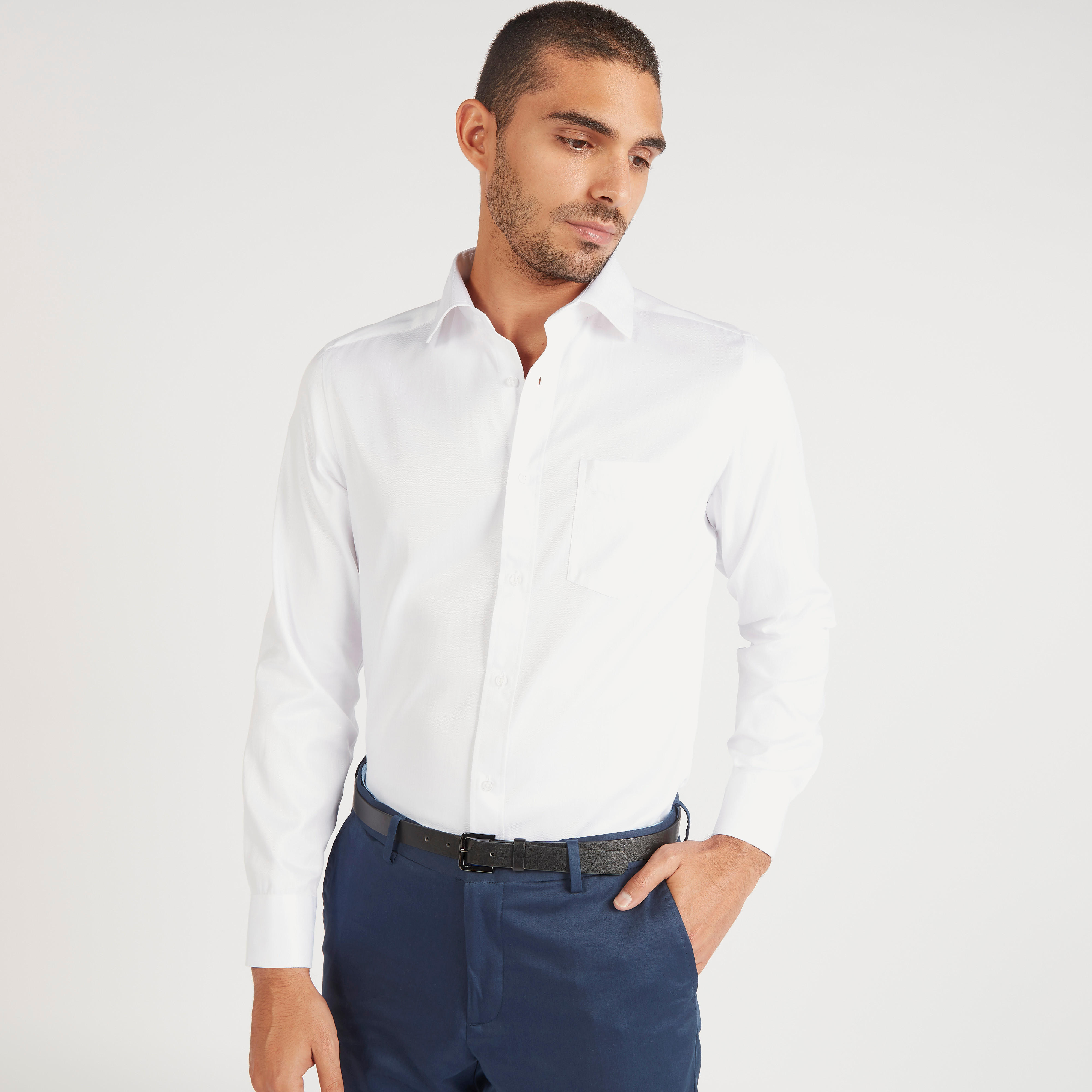 Solid Button Up Shirt with Long Sleeves and Chest Pocket-men-clothing-shirts-image-3