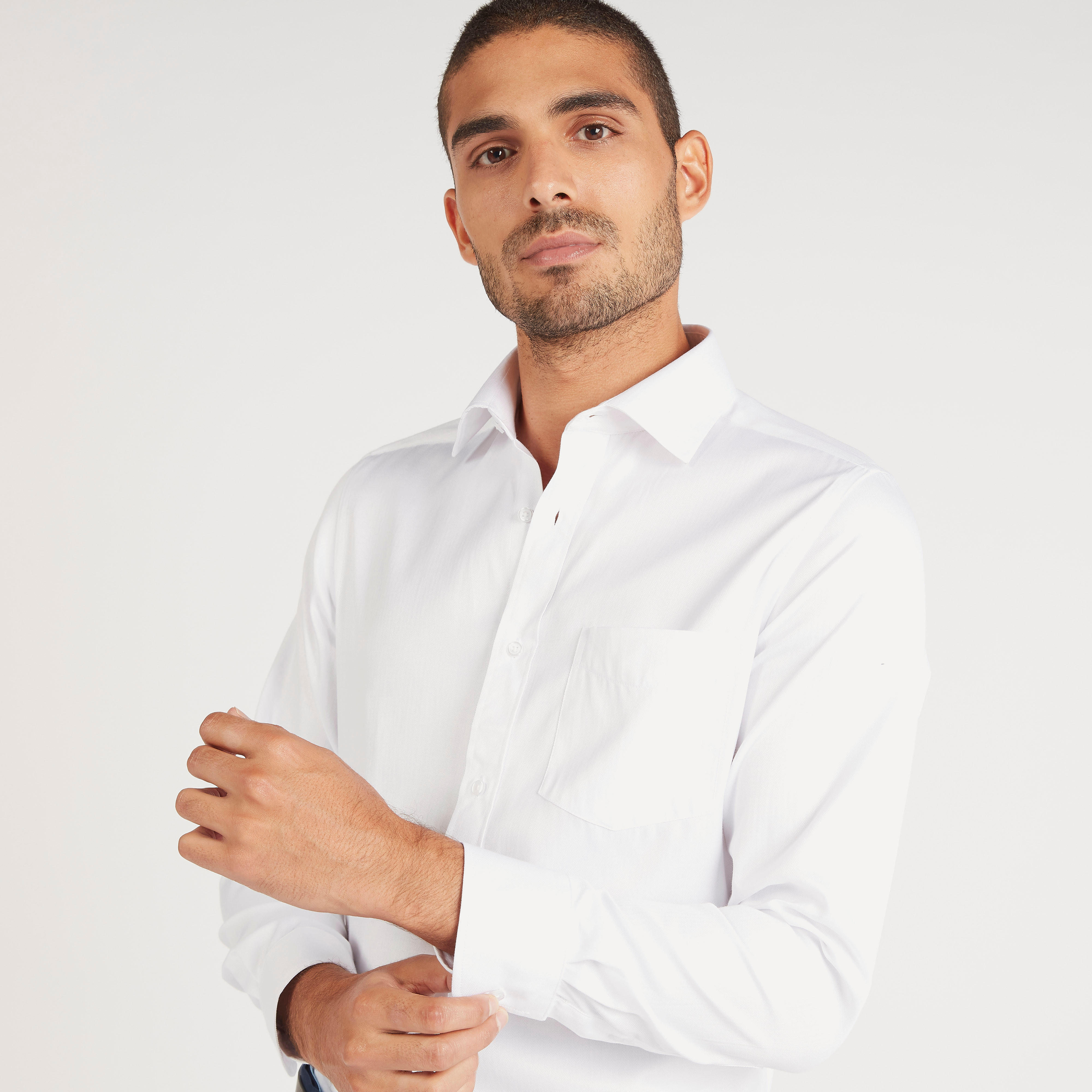 Solid Button Up Shirt with Long Sleeves and Chest Pocket-men-clothing-shirts-image-5