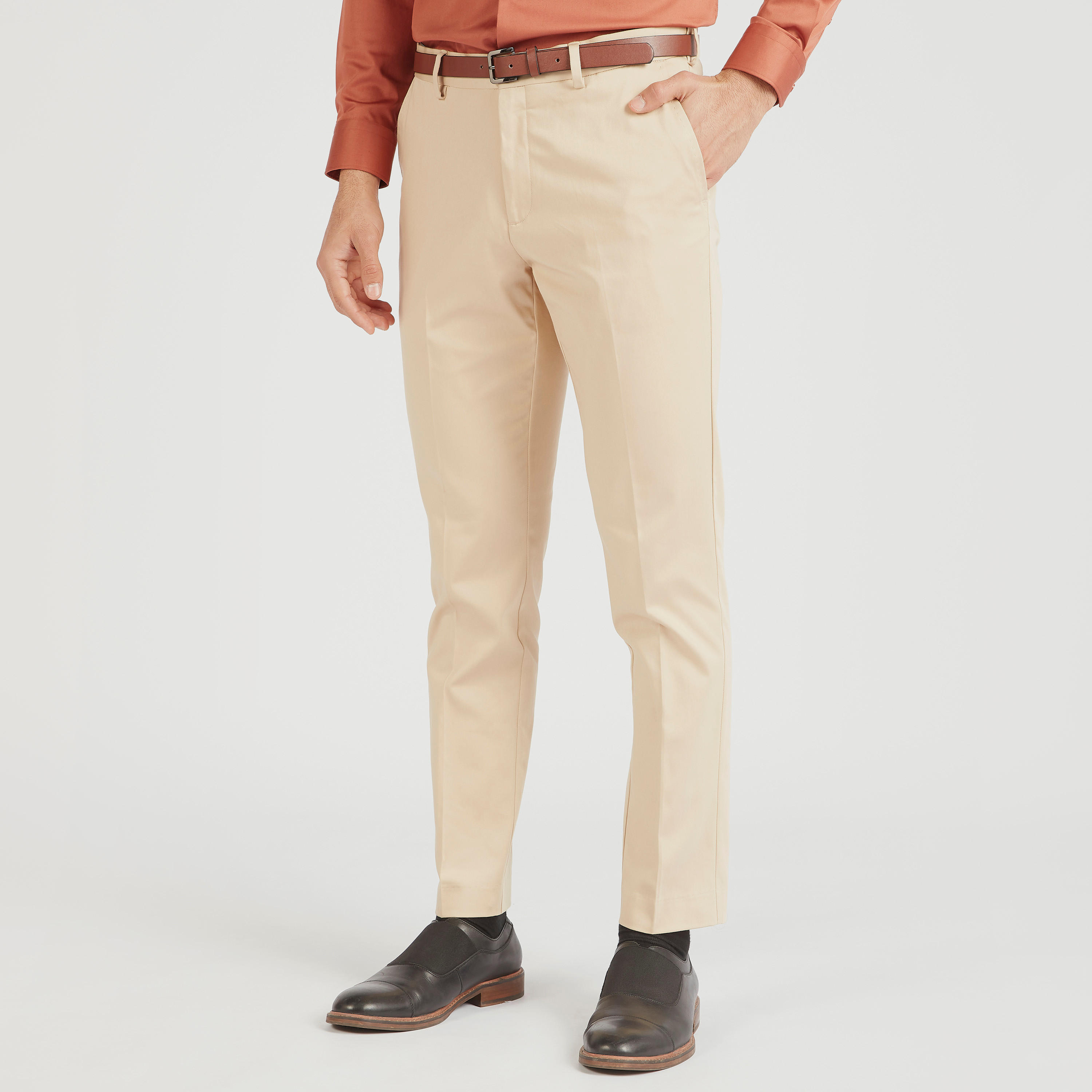 Solid Chinos with Button Closure and Belt-men-clothing-bottoms-trousersandchinos-chinos-image-1