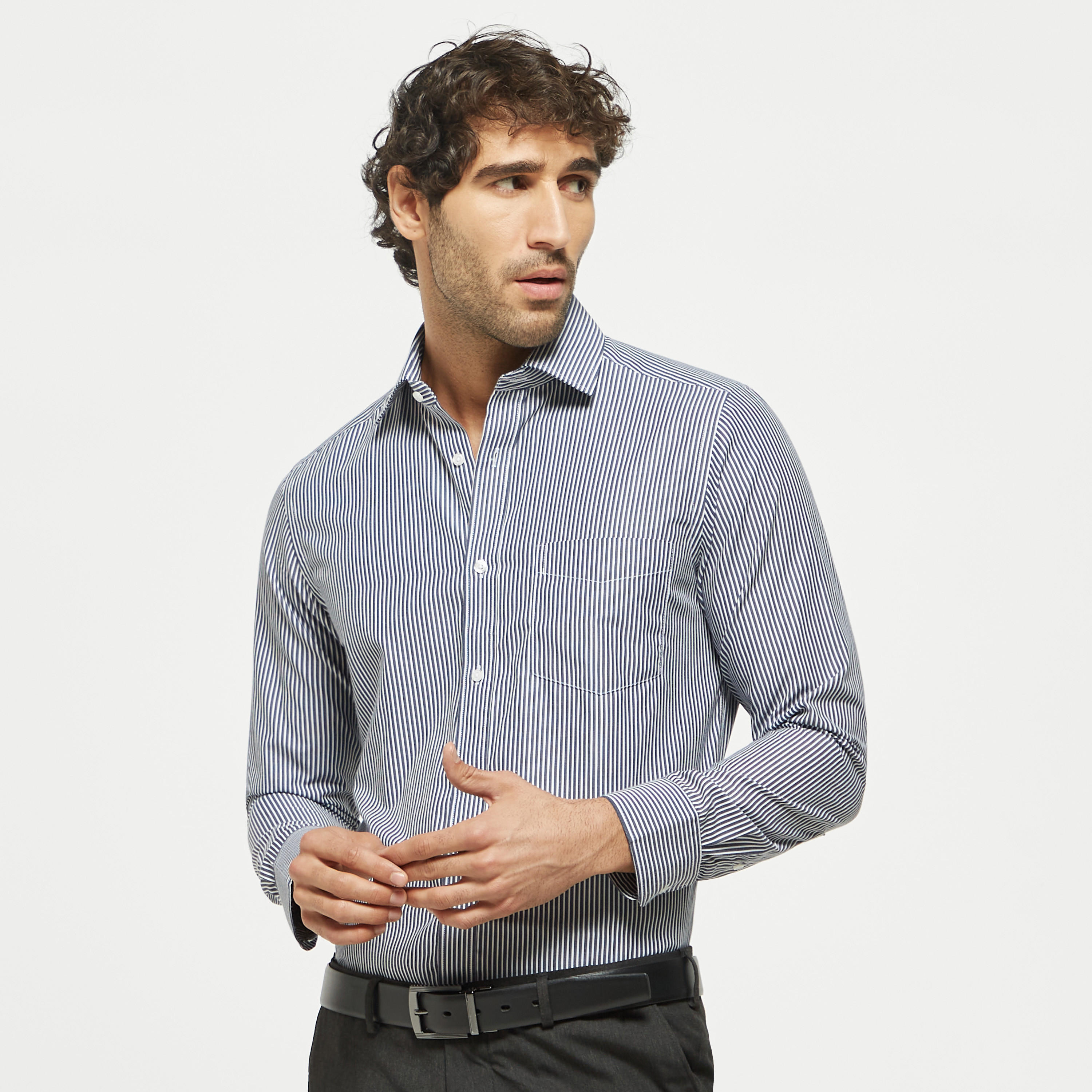 Infinity Striped Shirt with Spread Collar and Chest Pocket-men-clothing-shirts-image-9