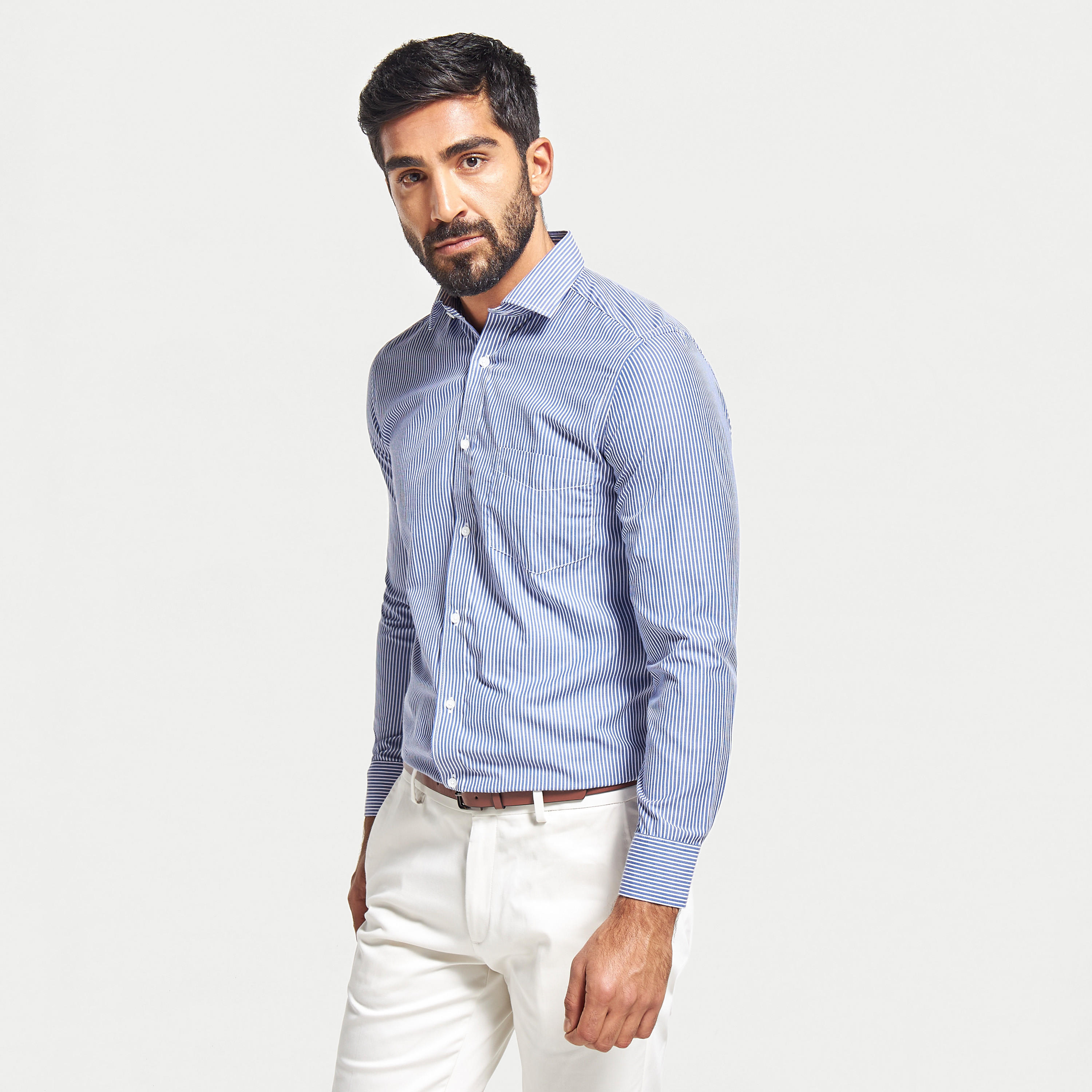 Infinity Striped Shirt with Spread Collar and Chest Pocket-men-clothing-shirts-image-1