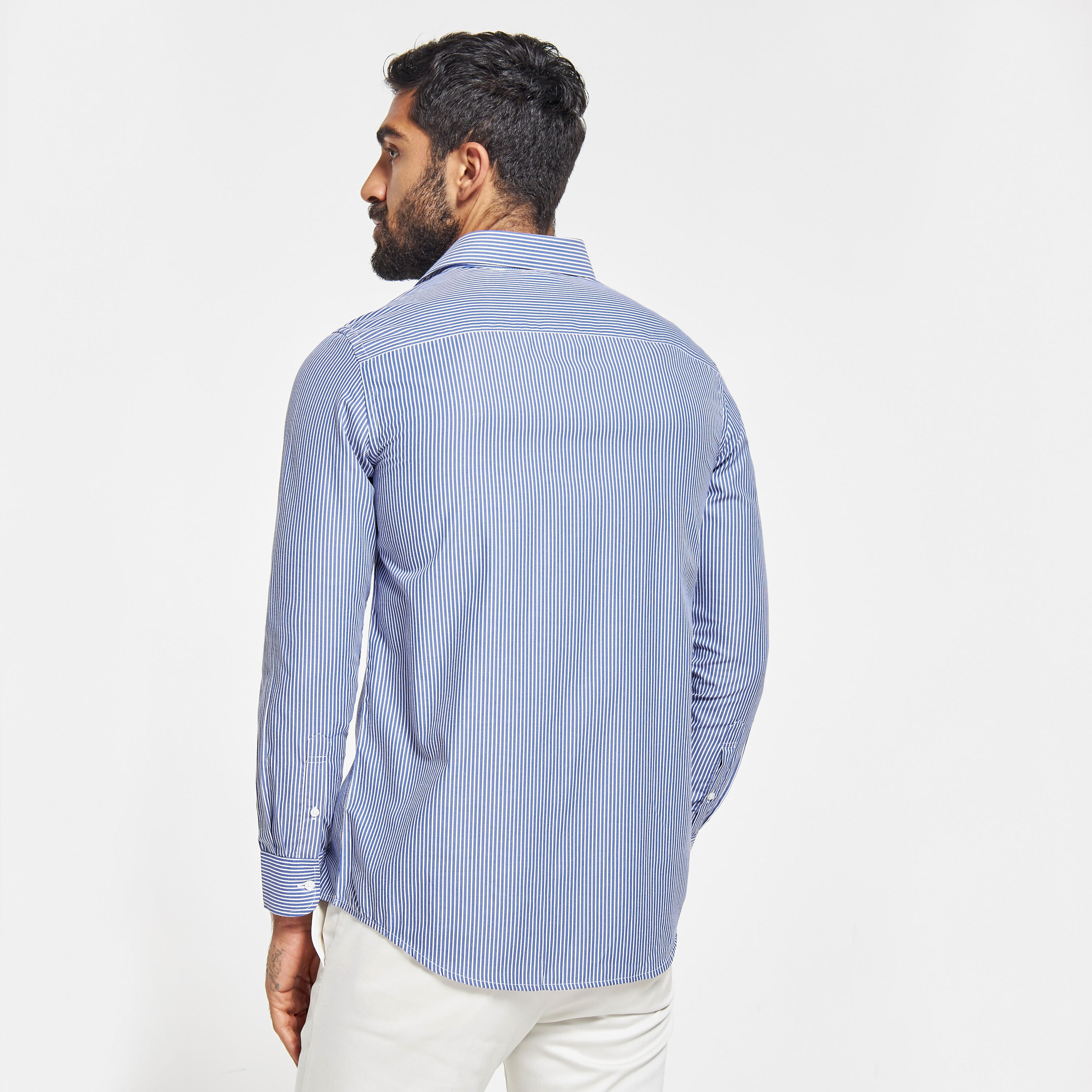 Infinity Striped Shirt with Spread Collar and Chest Pocket-men-clothing-shirts-image-3
