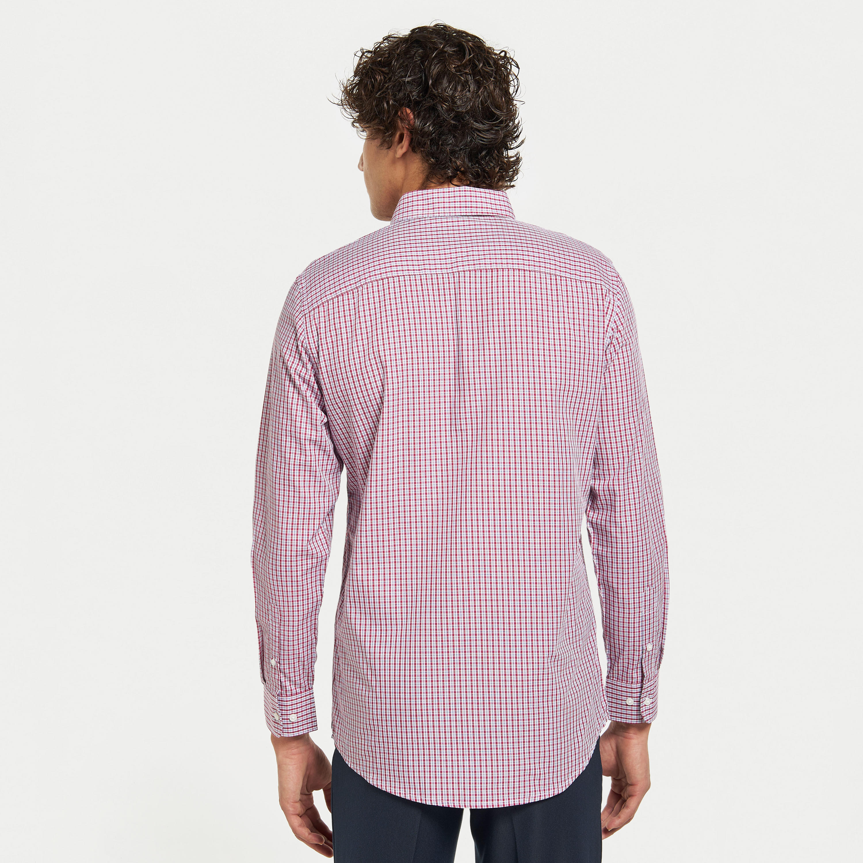 قميص كاروهات سهل الكي بياقة واسعة وأكمام طويلة-men-clothing-shirts-image-3