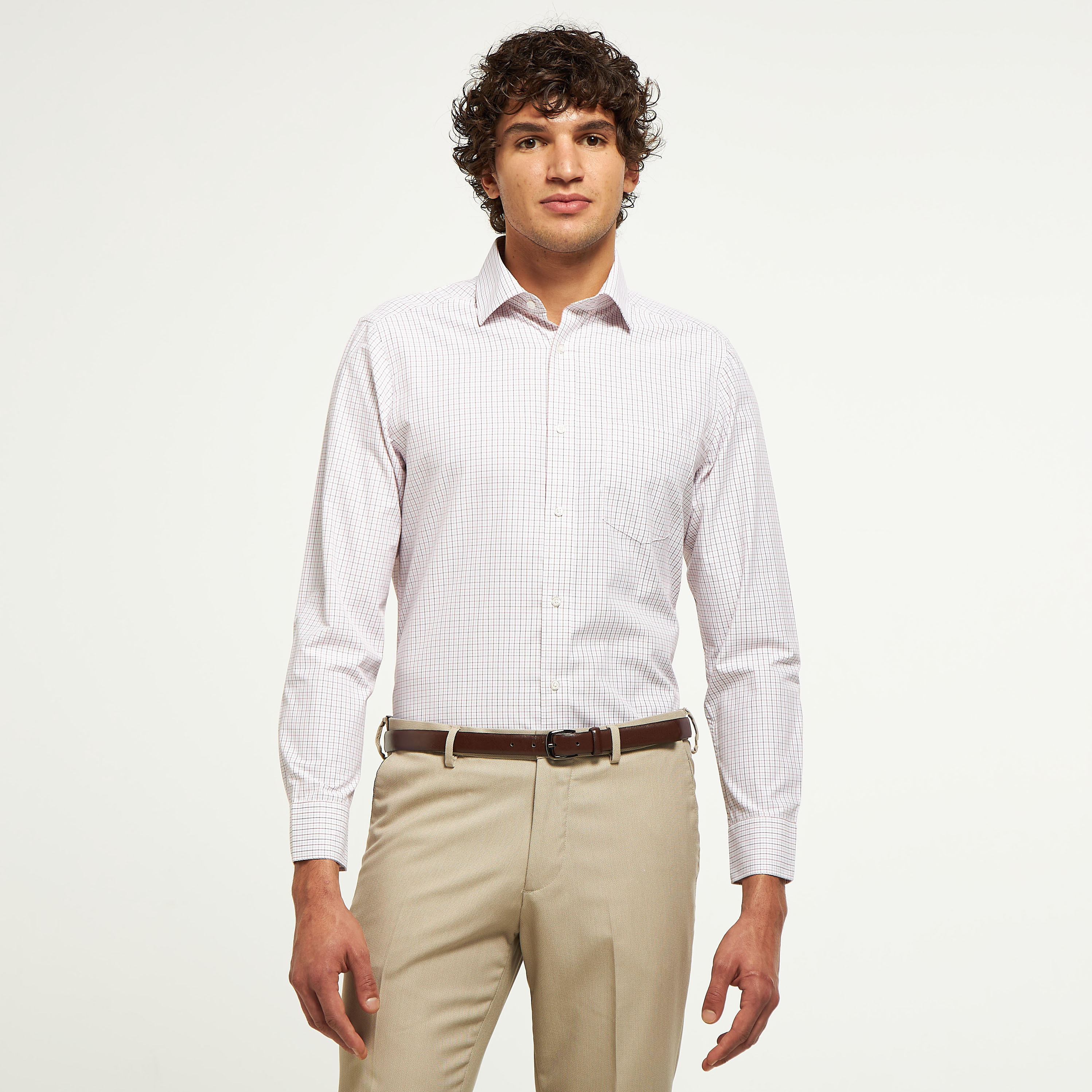 قميص رسمي كاروهات سهل الكي بأكمام طويلة وجيوب-men-clothing-shirts-image-1