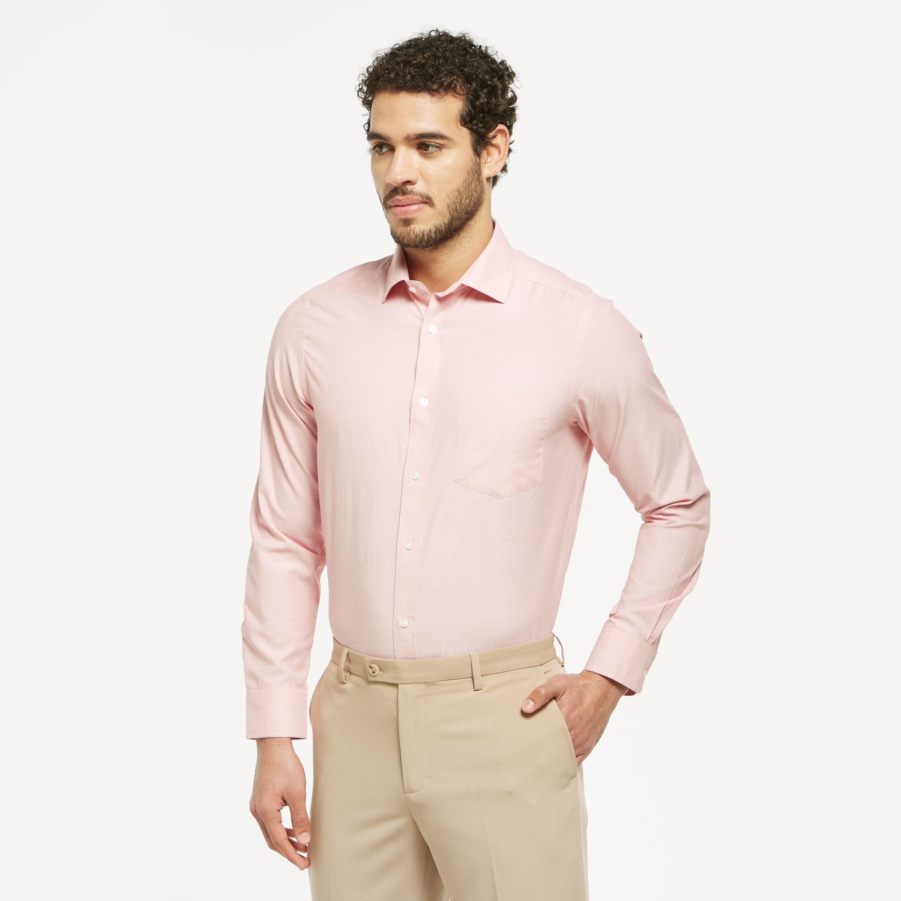 قميص رسمي سادة سهل الكي بأكمام طويلة وجيب على الصدر-men-clothing-shirts-image-1