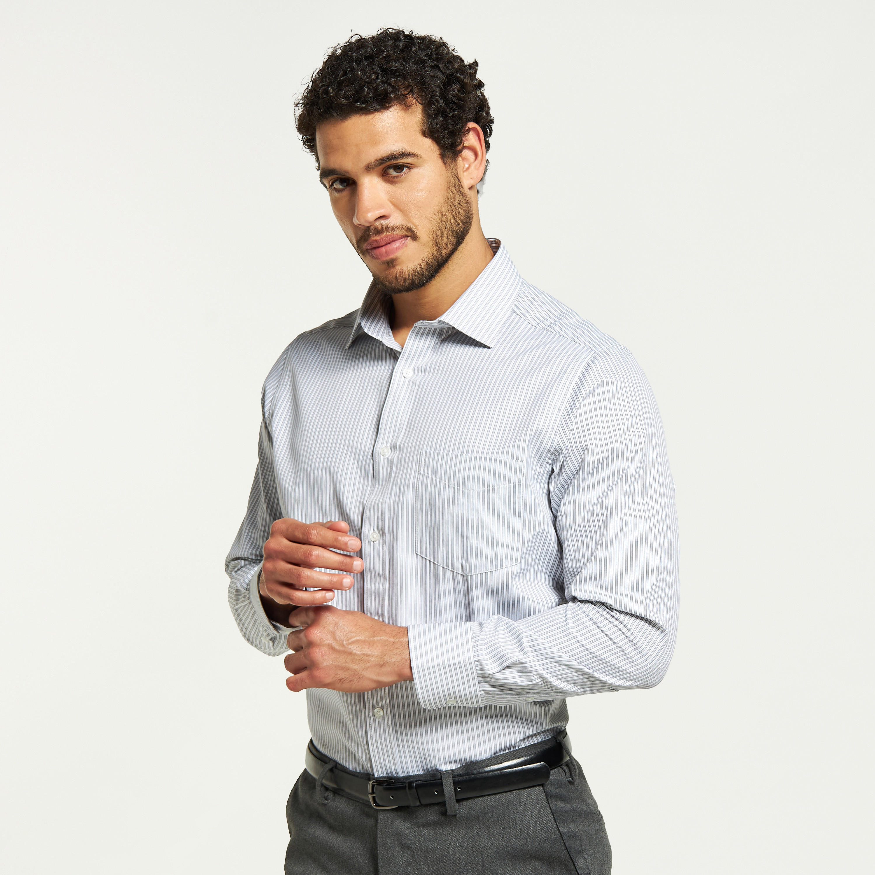 Infinity Striped Shirt with Spread Collar and Chest Pocket-men-clothing-shirts-image-21