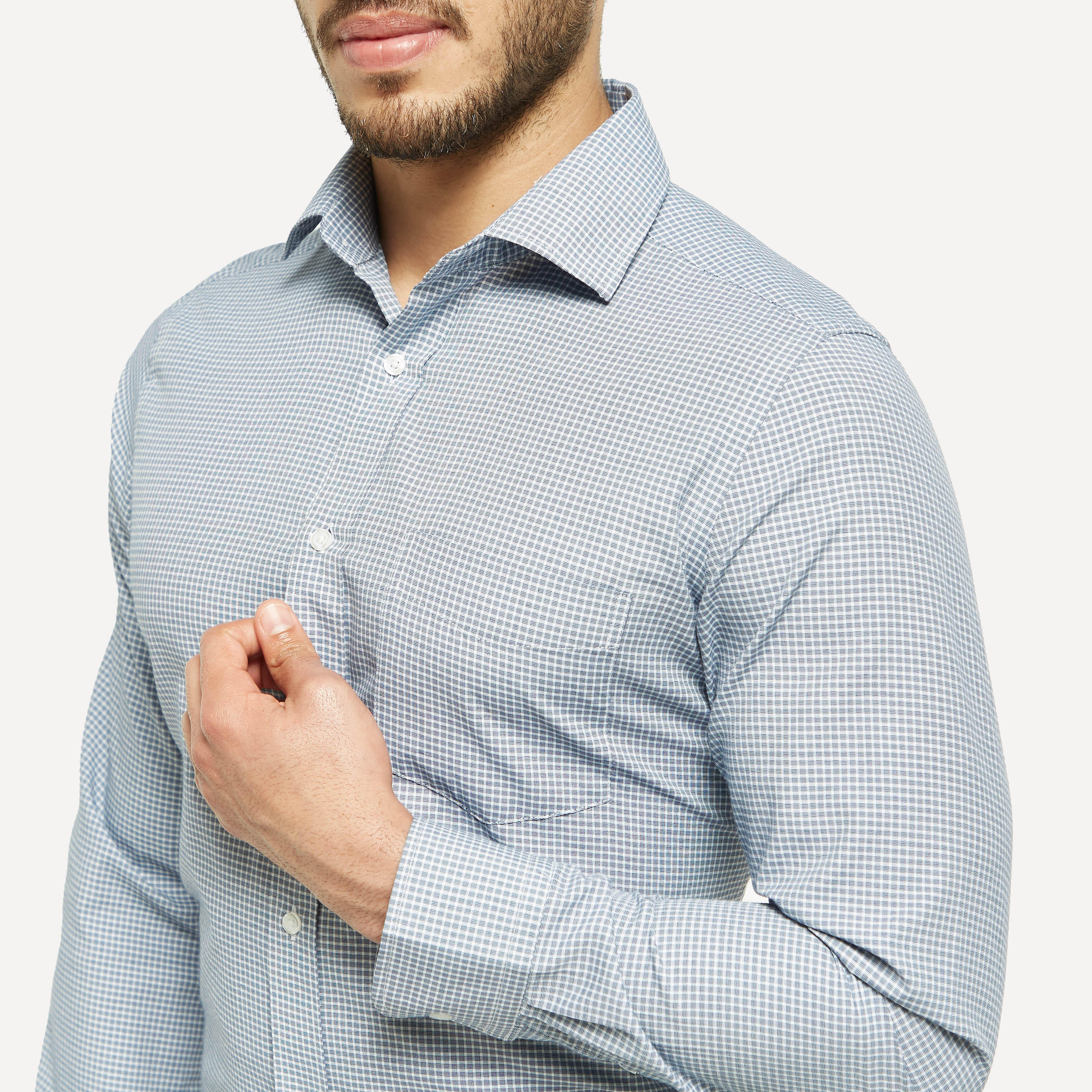 Checked Infinity Shirt with Long Sleeves and Chest Pocket-men-clothing-shirts-image-4