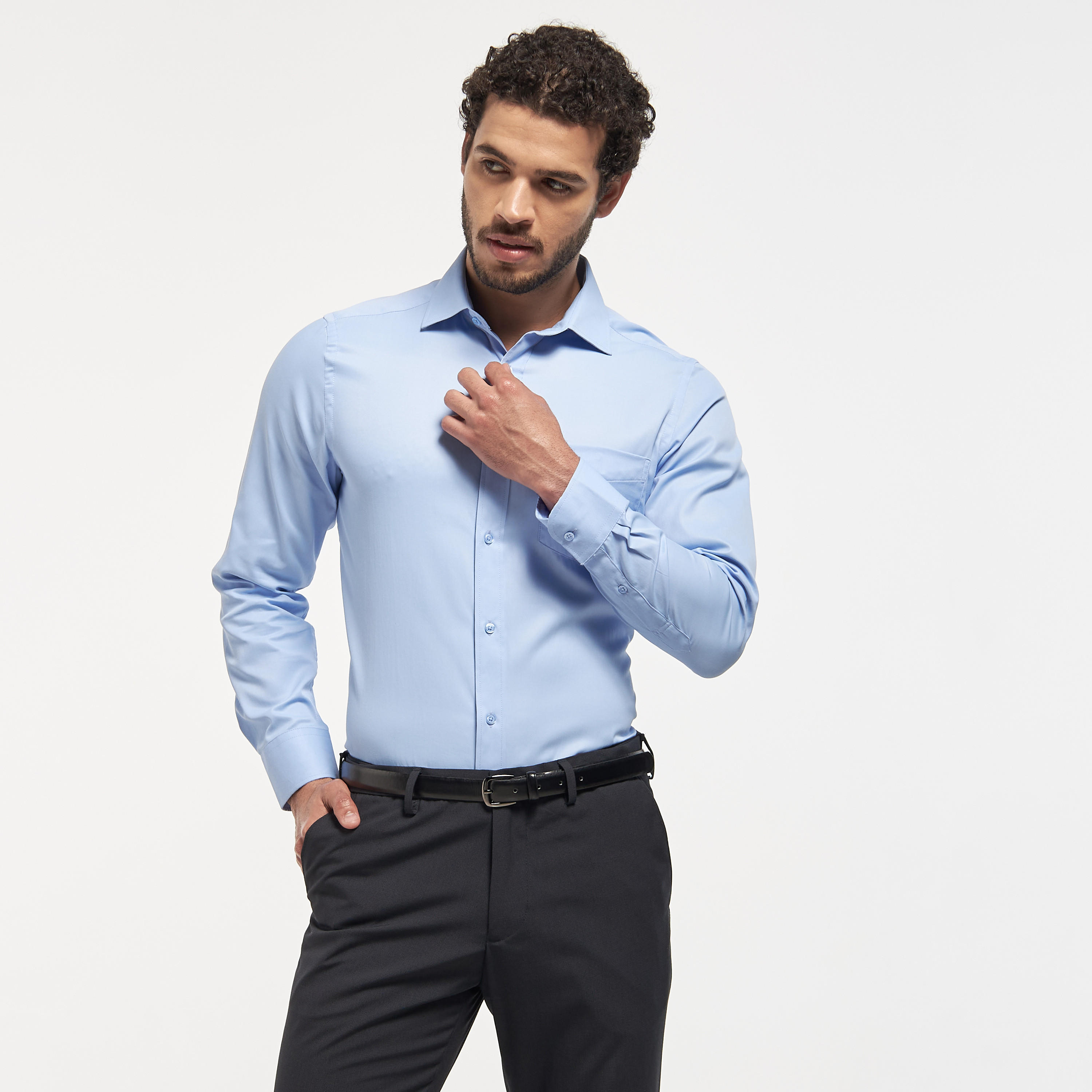 قميص سادة سهل الكي بأكمام طويلة-men-clothing-shirts-image-1