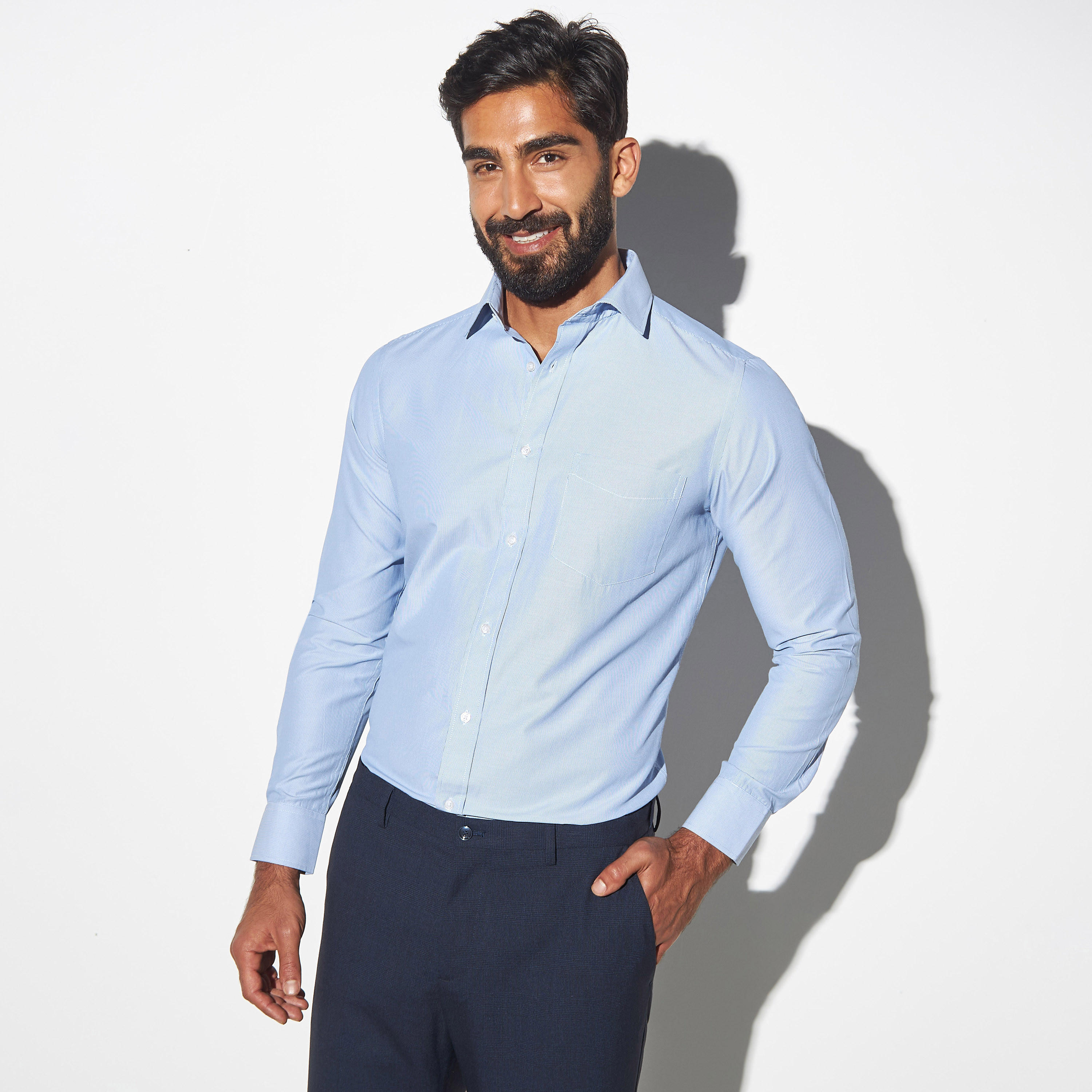 قميص رسمي كاروهات سهل الكي بجيب-men-clothing-shirts-image-1