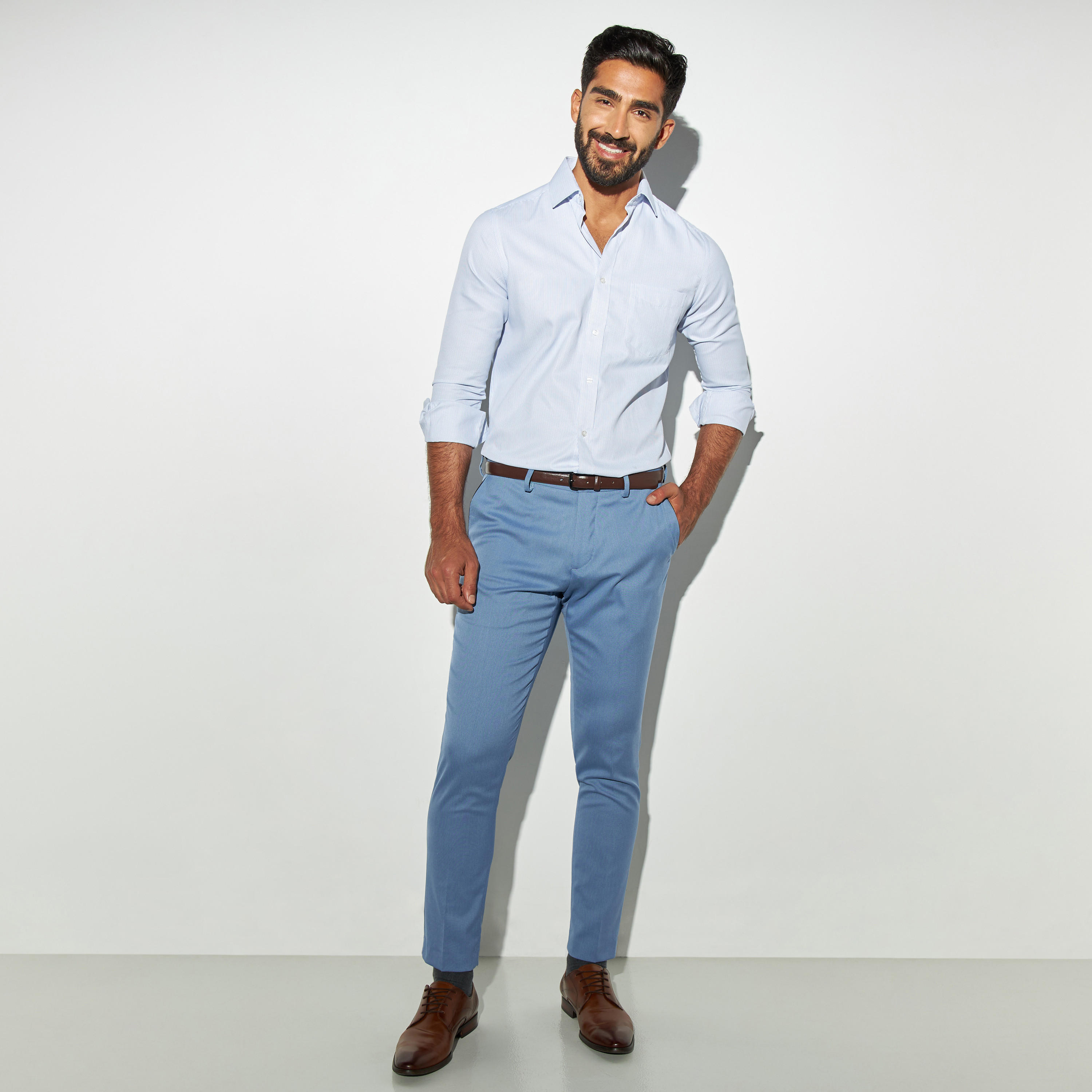 قميص رسمي سهل الكي مقلّم بأكمام طويلة وجيب-men-clothing-shirts-image-2
