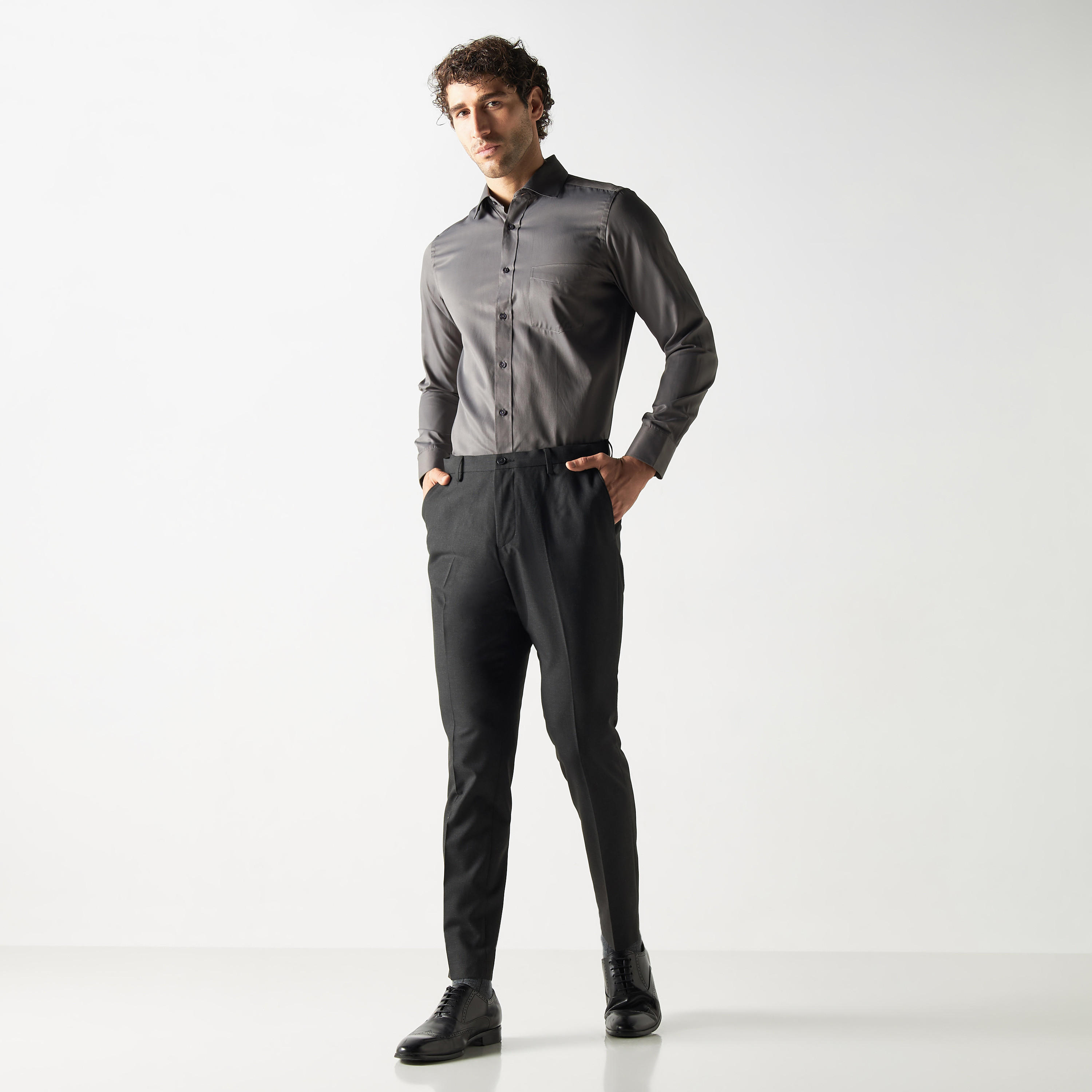 Regular Fit Textured Trousers with Button Closure and Pockets-men-clothing-bottoms-trousersandchinos-trousers-image-2