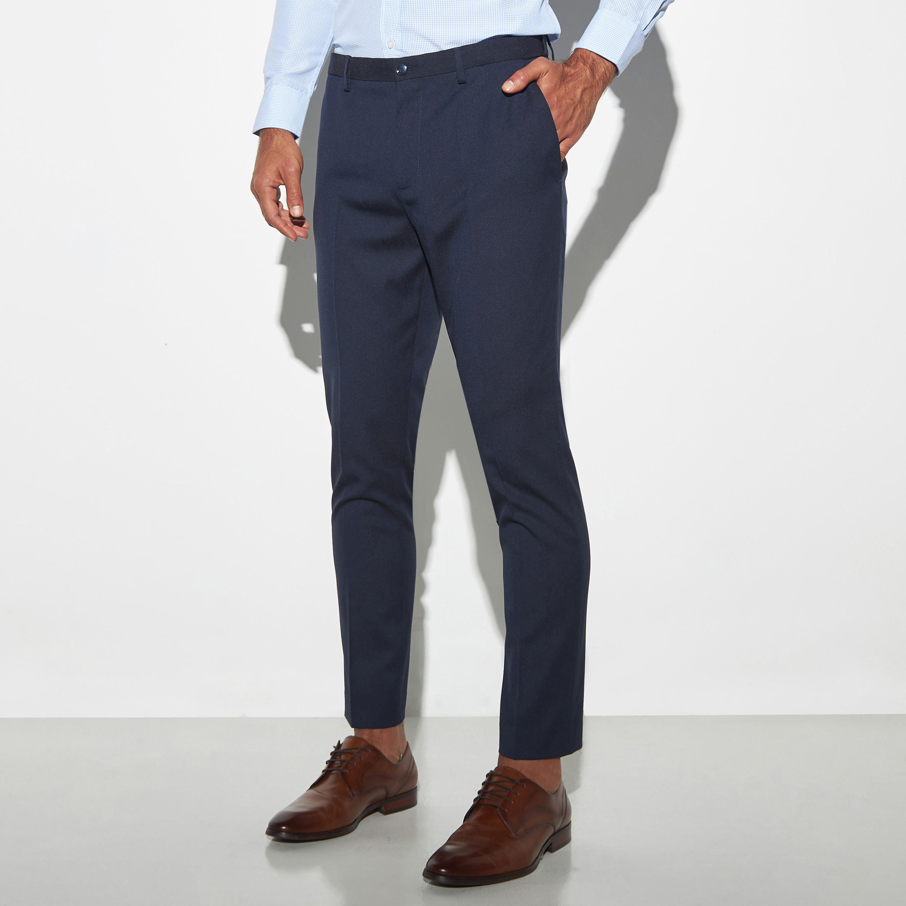Shop Textured Regular Fit Formal Trousers with Pockets Online