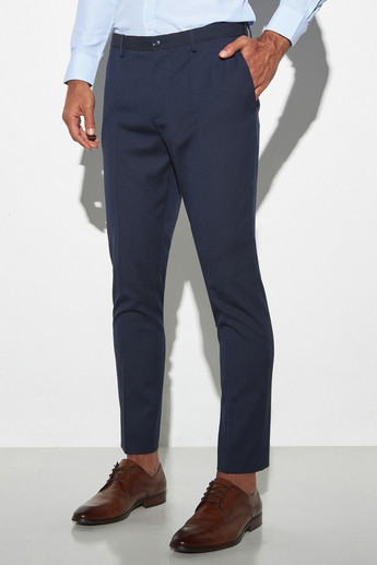 Shop Textured Regular Fit Formal Trousers with Pockets Online