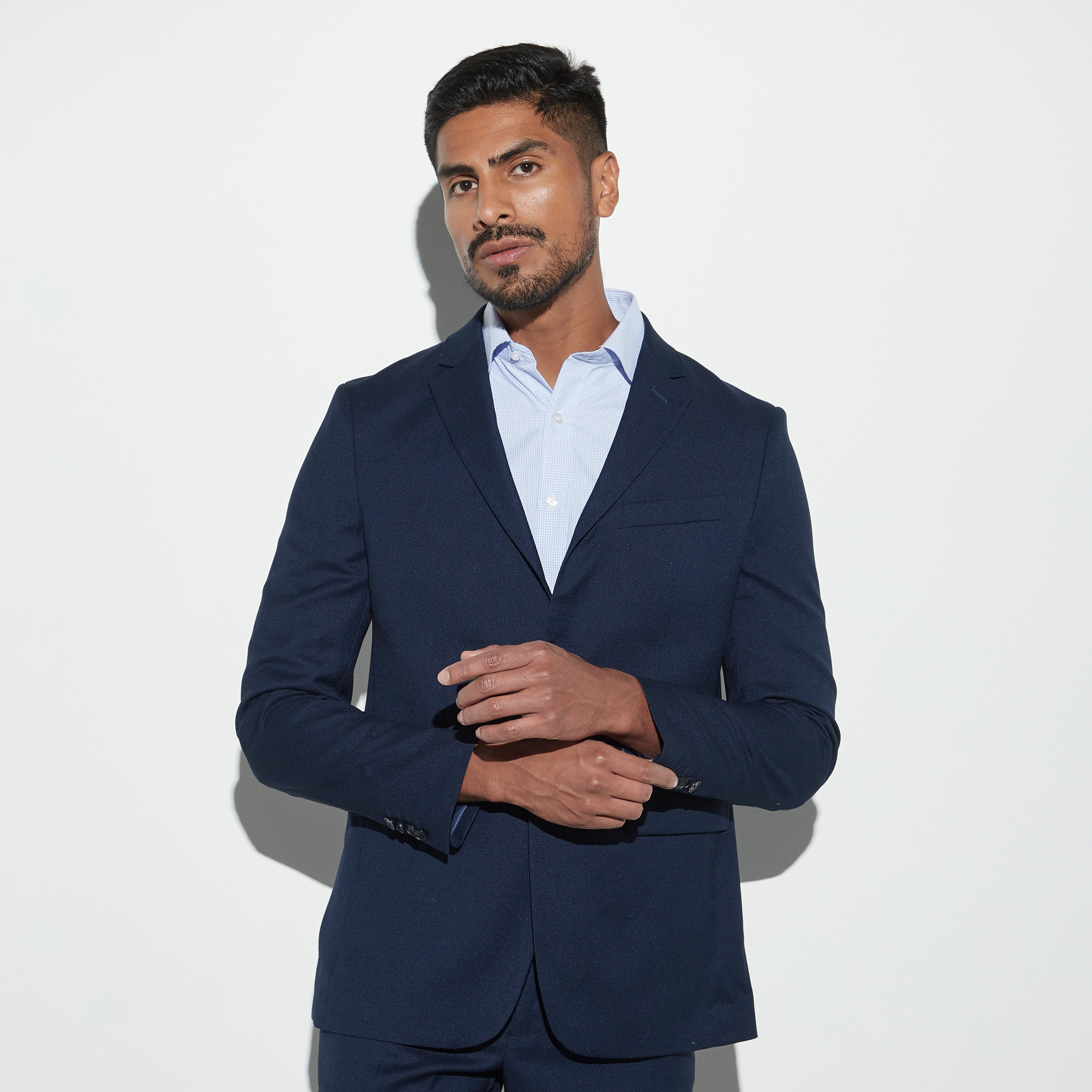 بليزر دوبي بارز الملمس بياقة مطوية وجيوب بطية-men-winterwear-jacketsandblazers-image-1