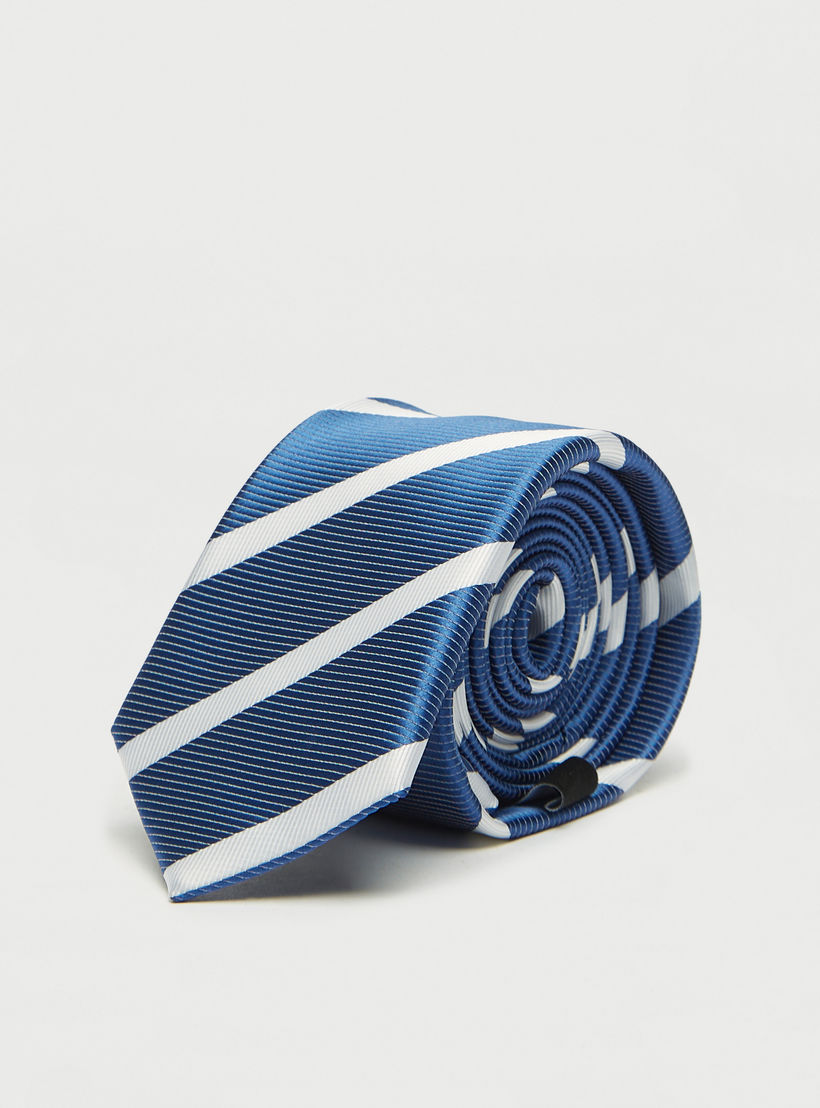 ربطة عنق رسميّة بارزة الملمس ومخططة مع حلقة تثبيت-men-tiesandcufflinks-pocketsquares-image-2