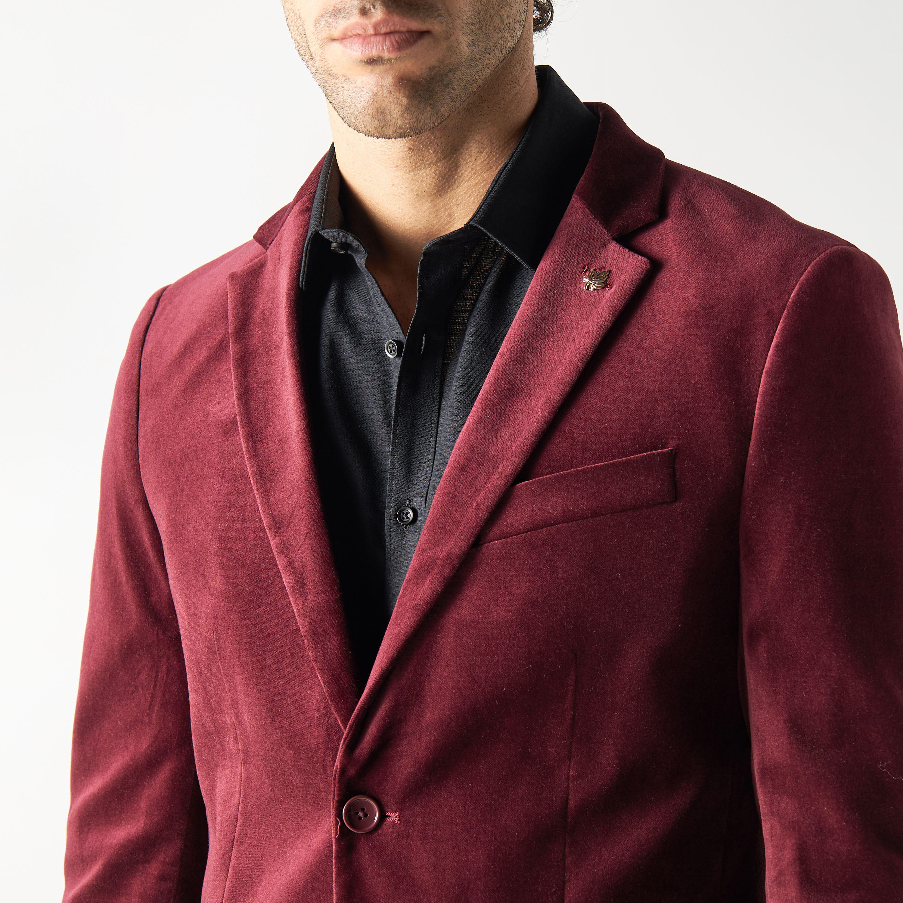 Solid Velvet Blazer with Notch Lapel and Flap Pockets-men-winterwear-jacketsandblazers-image-4