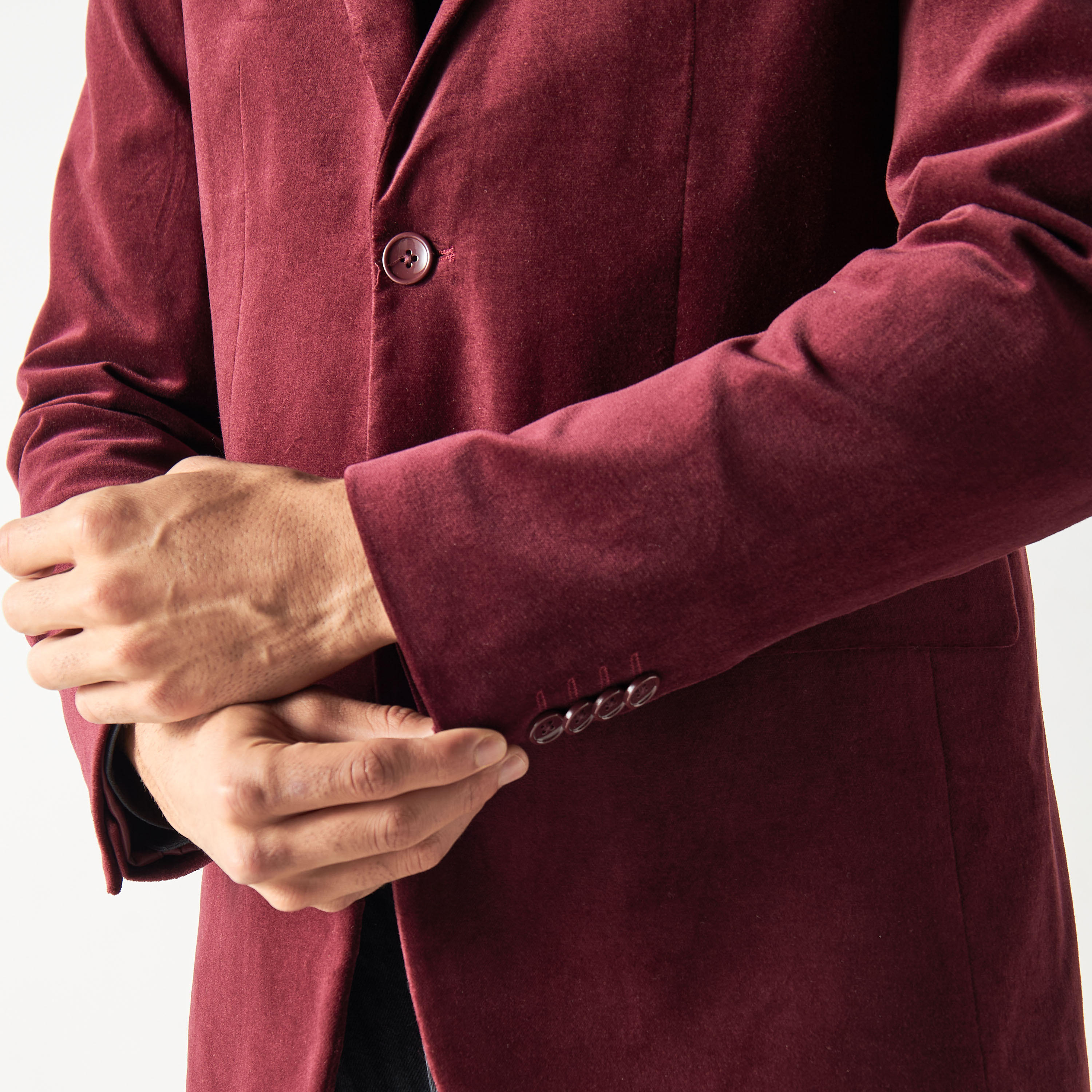Solid Velvet Blazer with Notch Lapel and Flap Pockets-men-winterwear-jacketsandblazers-image-5