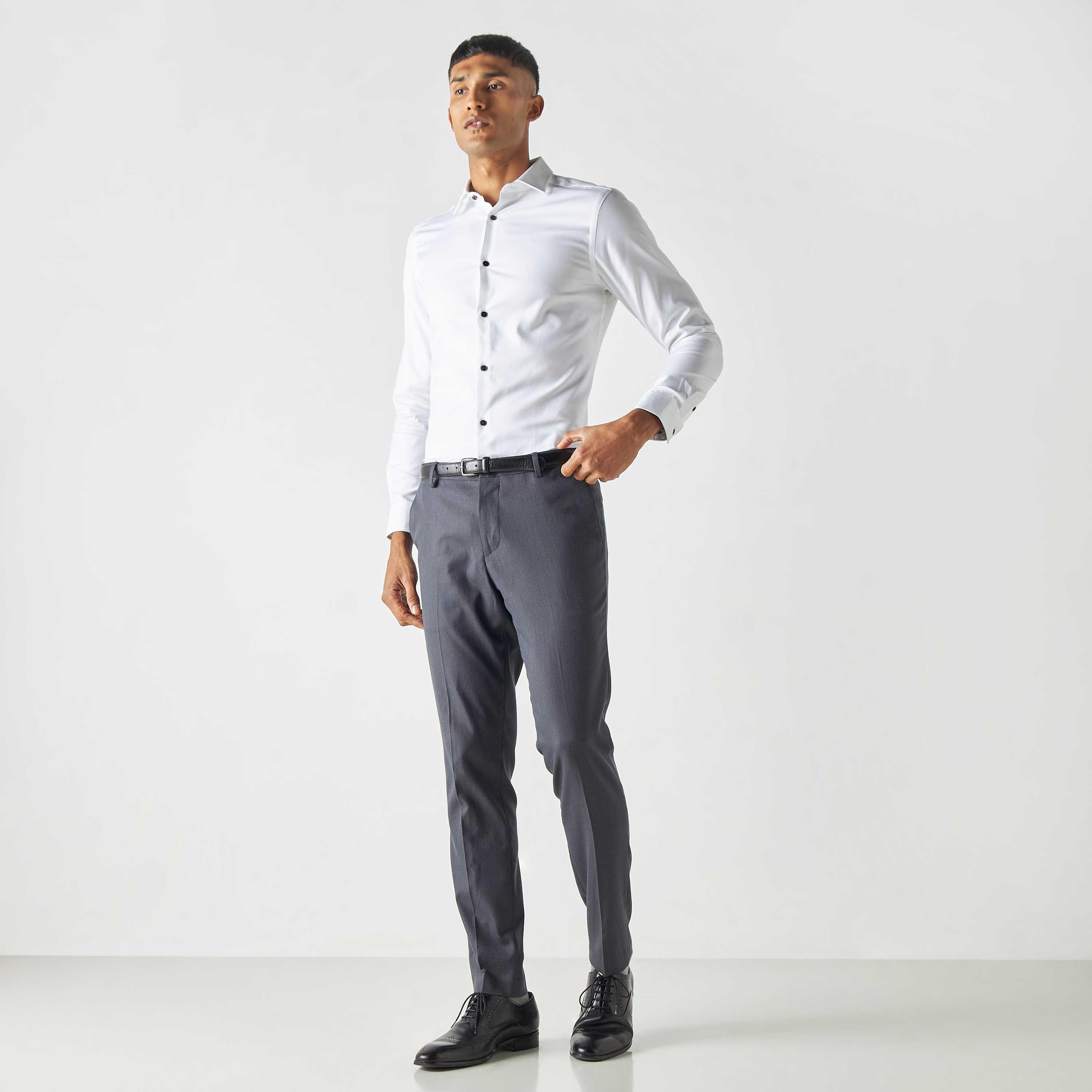 قميص رسمي قصّة سليم بارز الملمس بأكمام طويلة-men-clothing-shirts-image-2