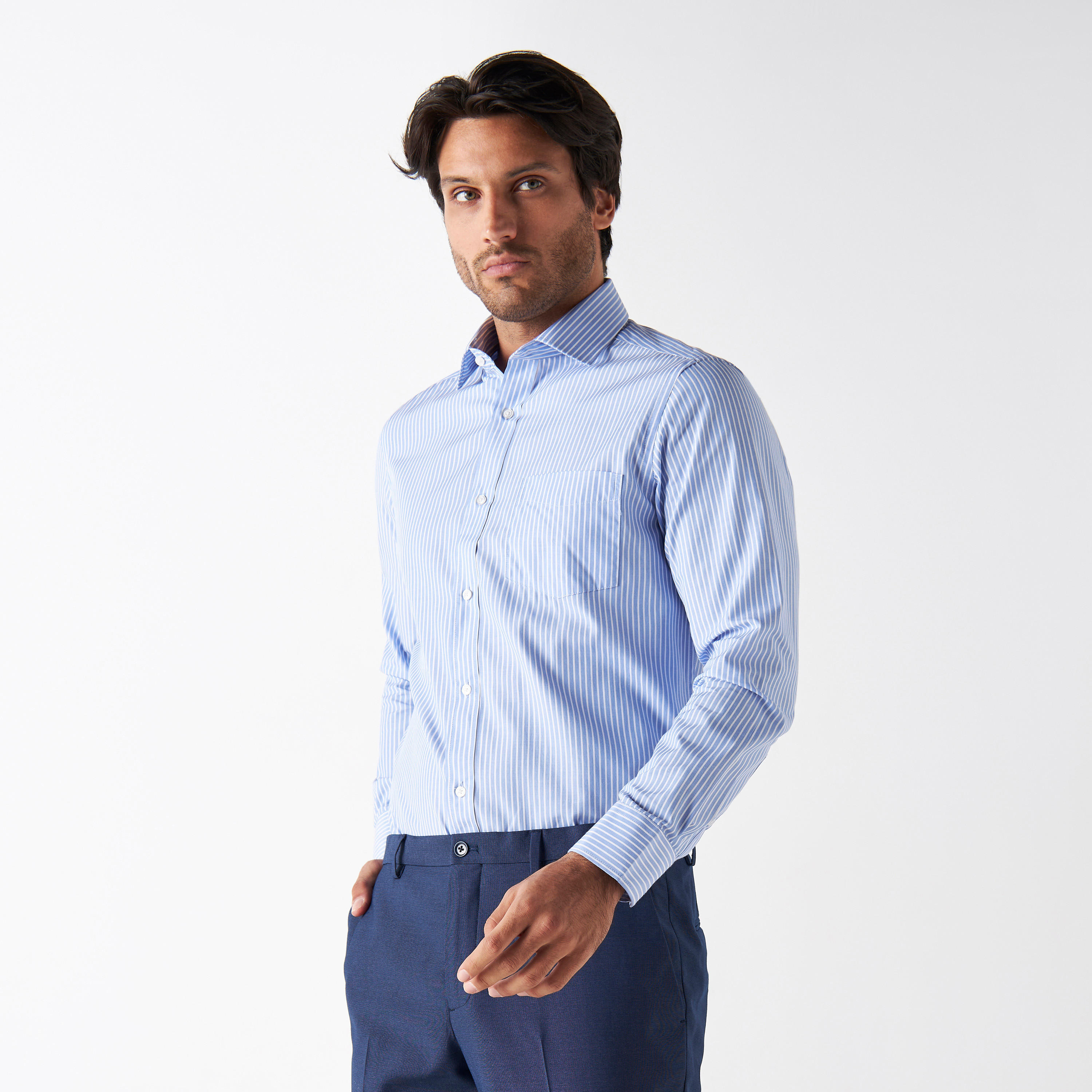 Easy Iron Striped Formal Shirt with Pocket and Long Sleeves-men-clothing-shirts-image-11