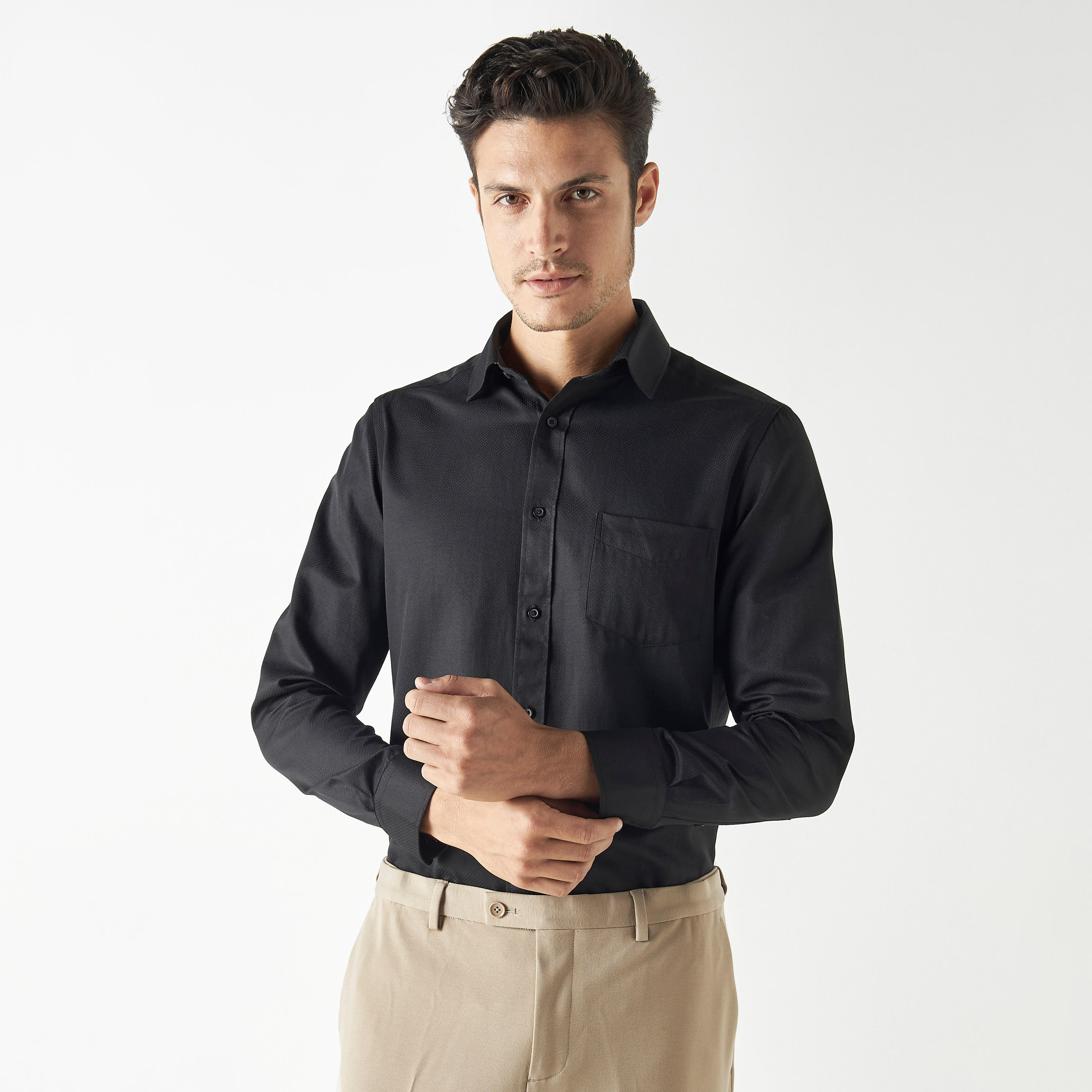 Textured Shirt with Pocket and Long Sleeves-men-clothing-shirts-image-1