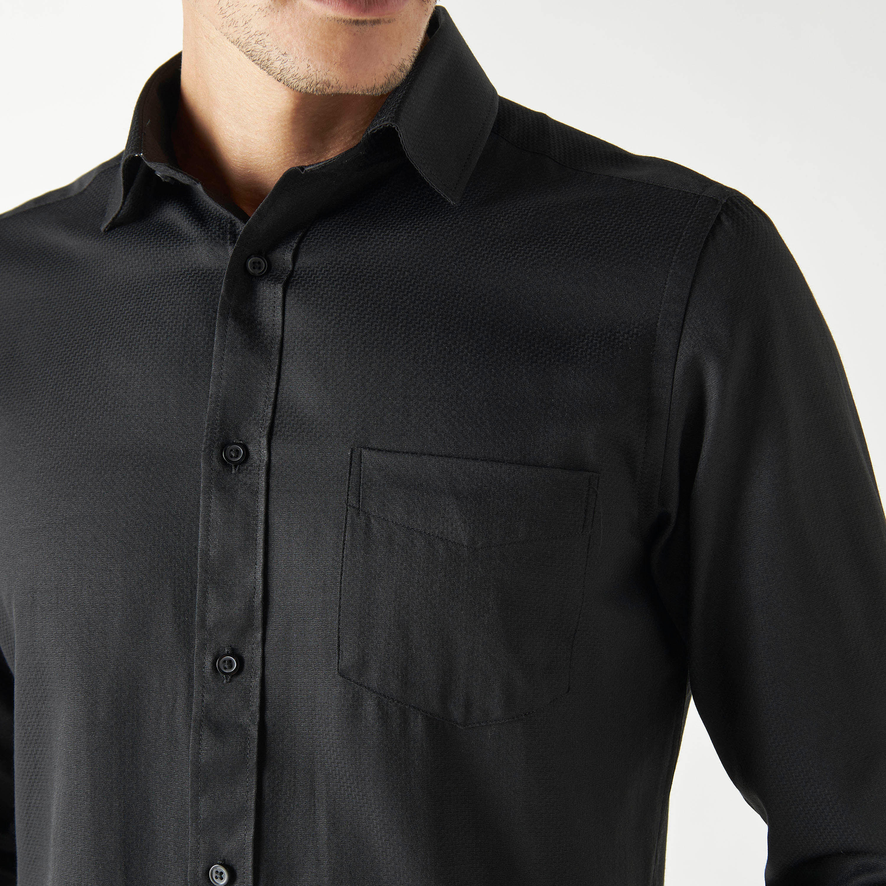 Textured Shirt with Pocket and Long Sleeves-men-clothing-shirts-image-4